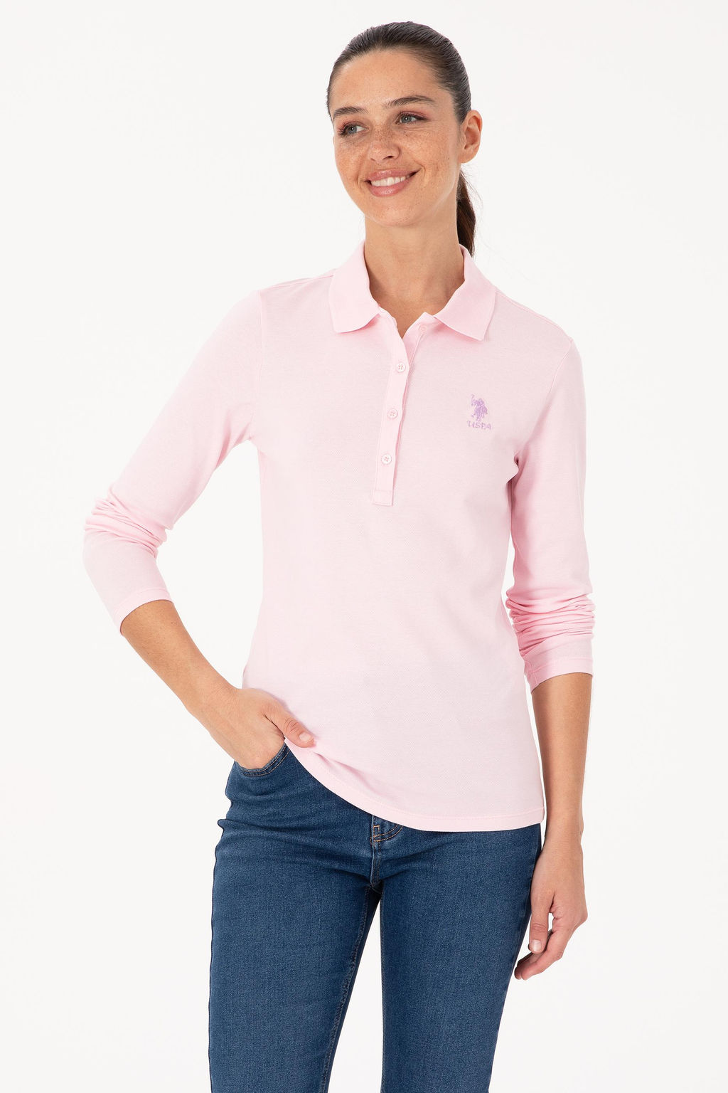 Kad_n Pembe Basic Polo Yaka Sweatsh_rt
