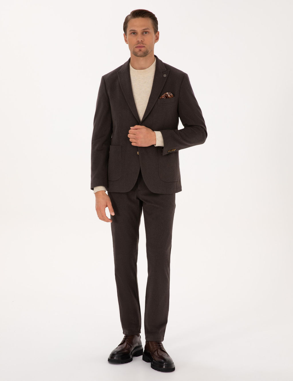 Kahverengi Slim Fit Flanel Dokulu Kuma_ Pantolon - Pierre cardin фото 7