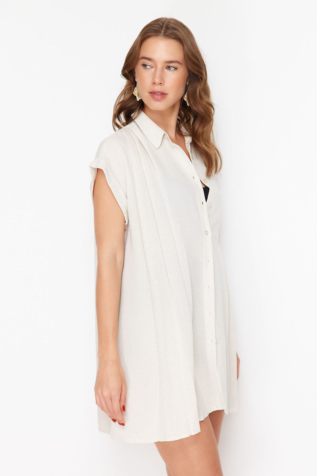 Bej Genis Kal?p Mini Dokuma Plaj Elbisesi TBESS24EL00130 - Trendyolmilla фото 3