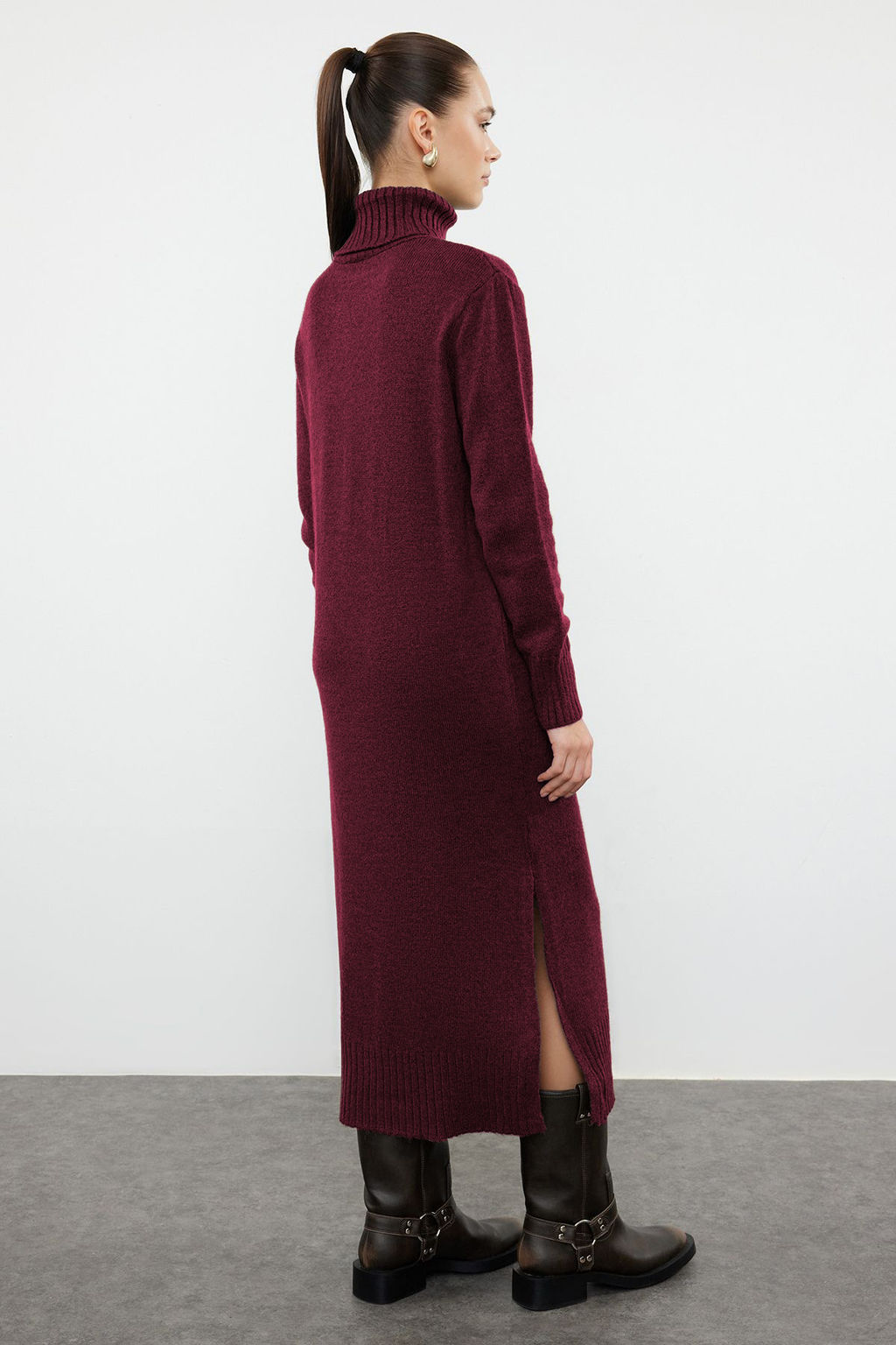 TRENDYOLMILLA Camel Midi Triko Genis Kal?p Yumusak Dokulu Elbise TWOAW24EL00034 фото 61