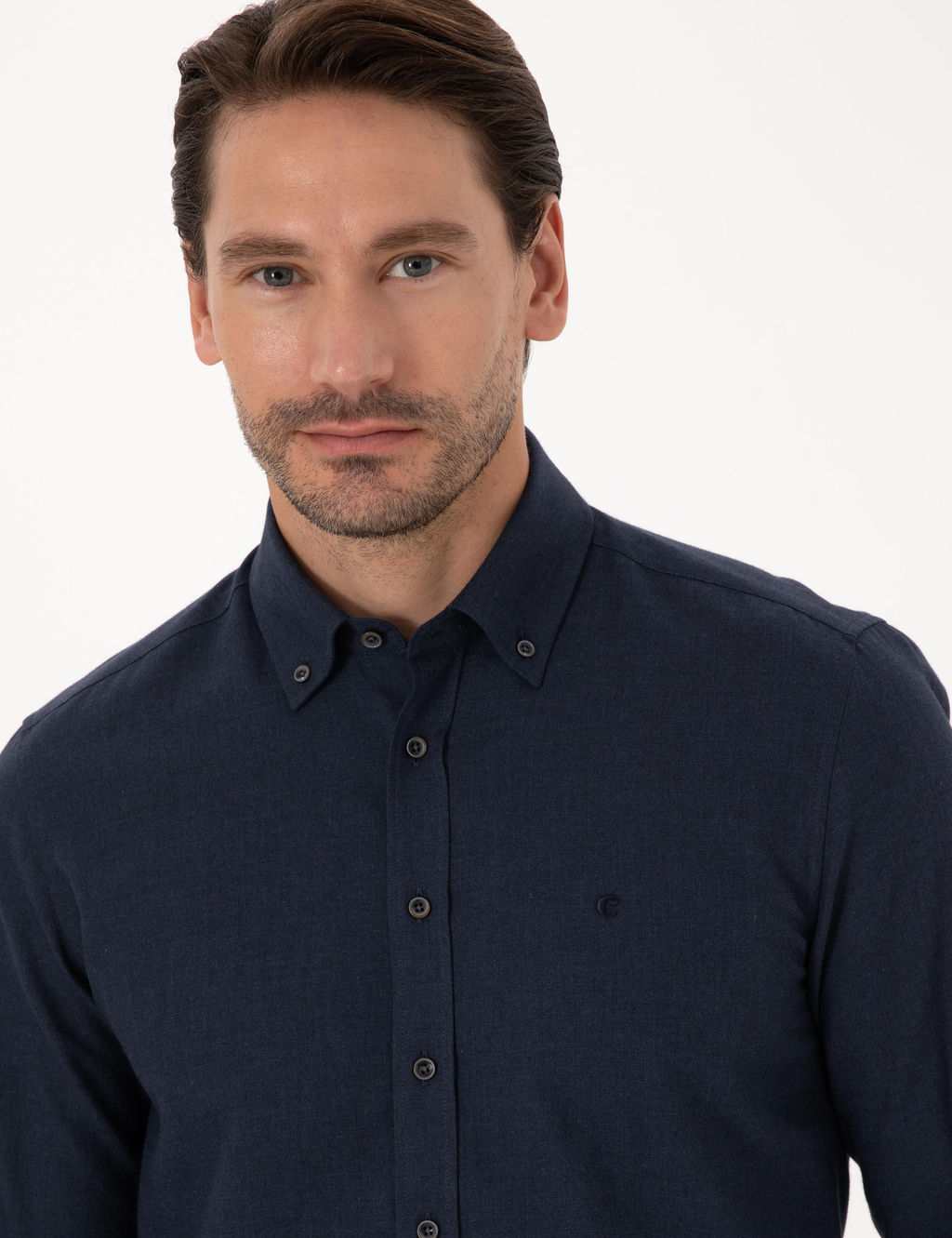 Lacivert Slim Fit %100 Pamuk Yakas_ D__meli Flanel G_mlek - Cacharel фото 2