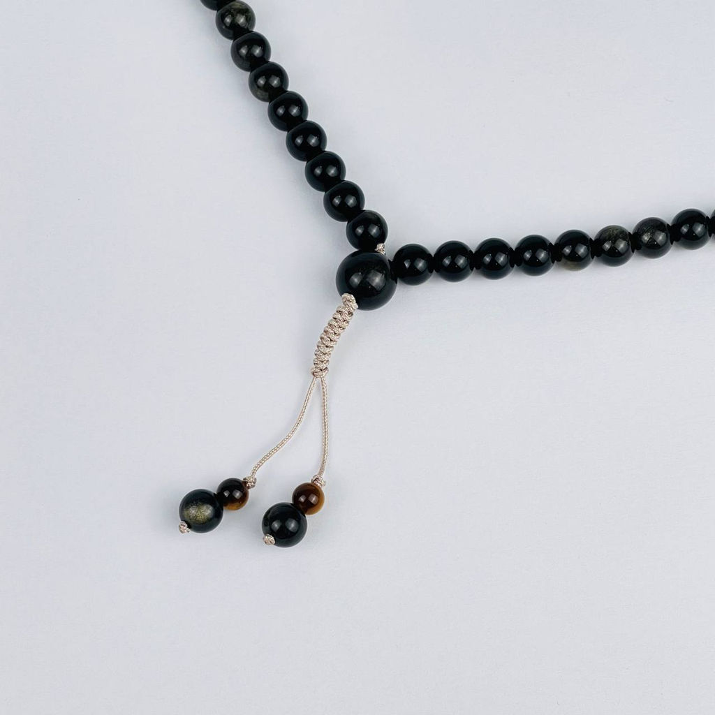 Четки буддийские (Мала) из Обсидиана, Тигрово-Соколиного и Тигрового глаза(108 бусин) - Радуга самоцветов фото 2