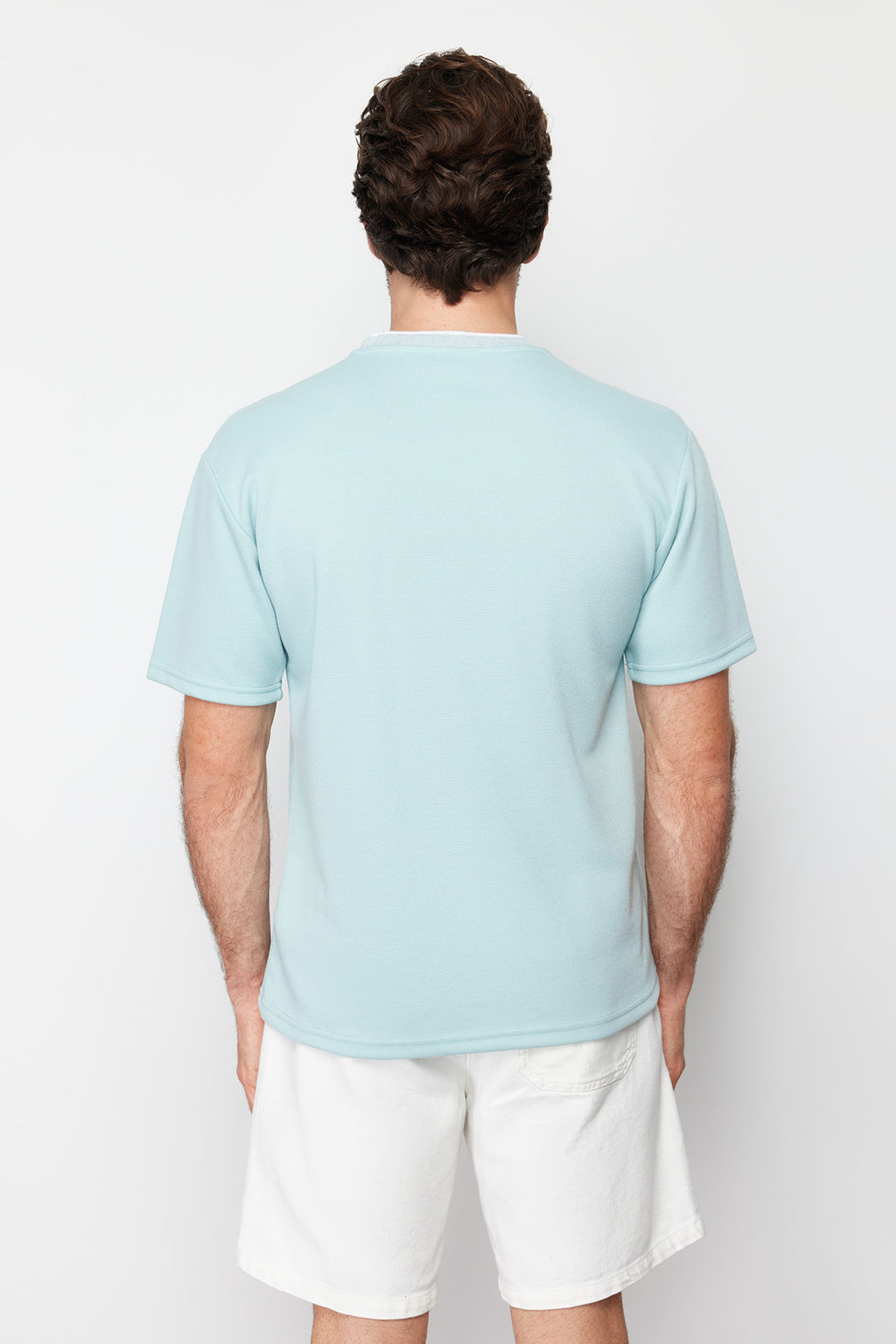 TRENDYOL MAN Premium Tas Oversize/Genis Kesim Triko Bantl? Dokulu Pike T-Shirt TMNSS23TS00079 - Trendyolmilla фото 45