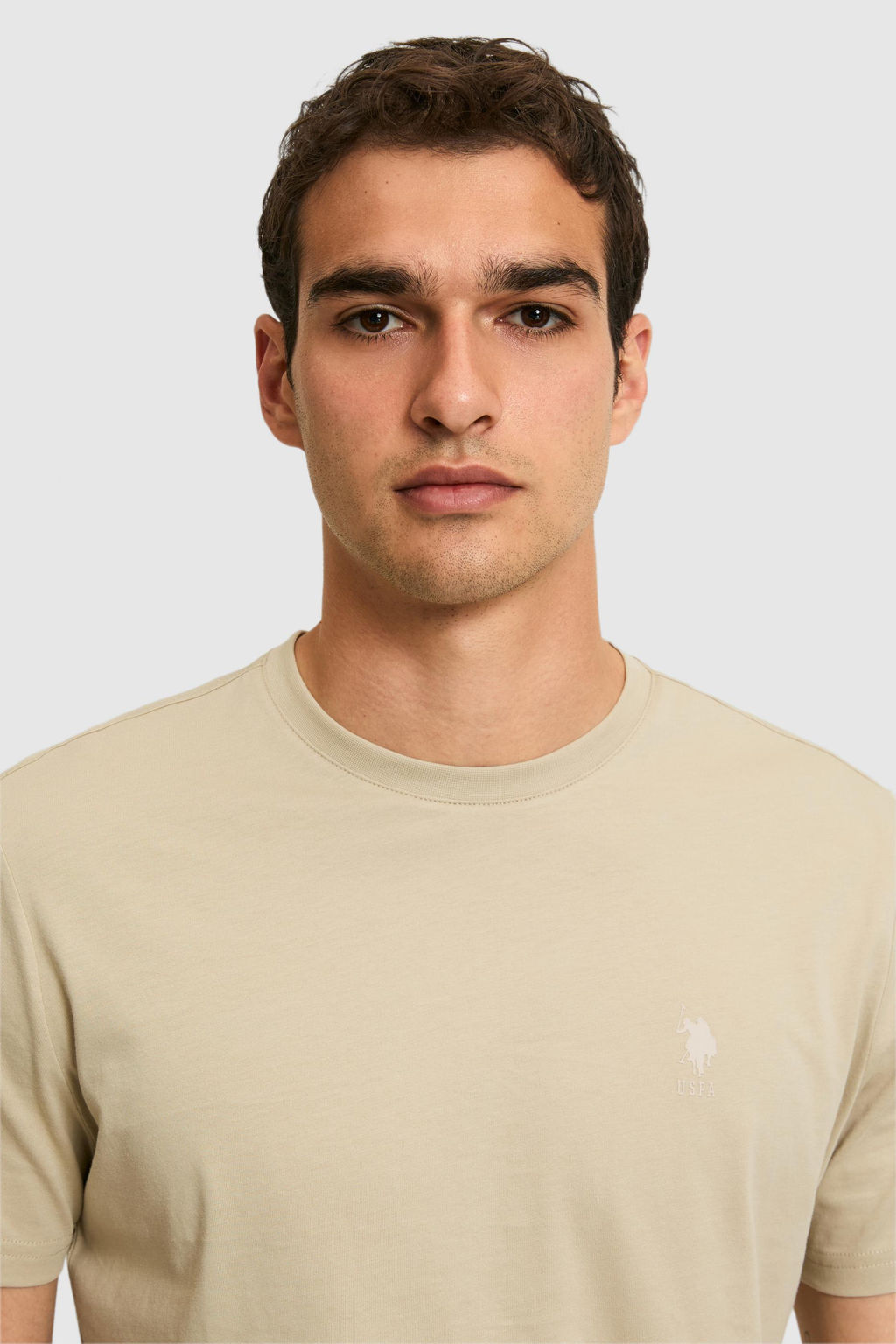 Erkek Regular Fit Bisiklet Yaka A__k Haki Basic Ti__rt