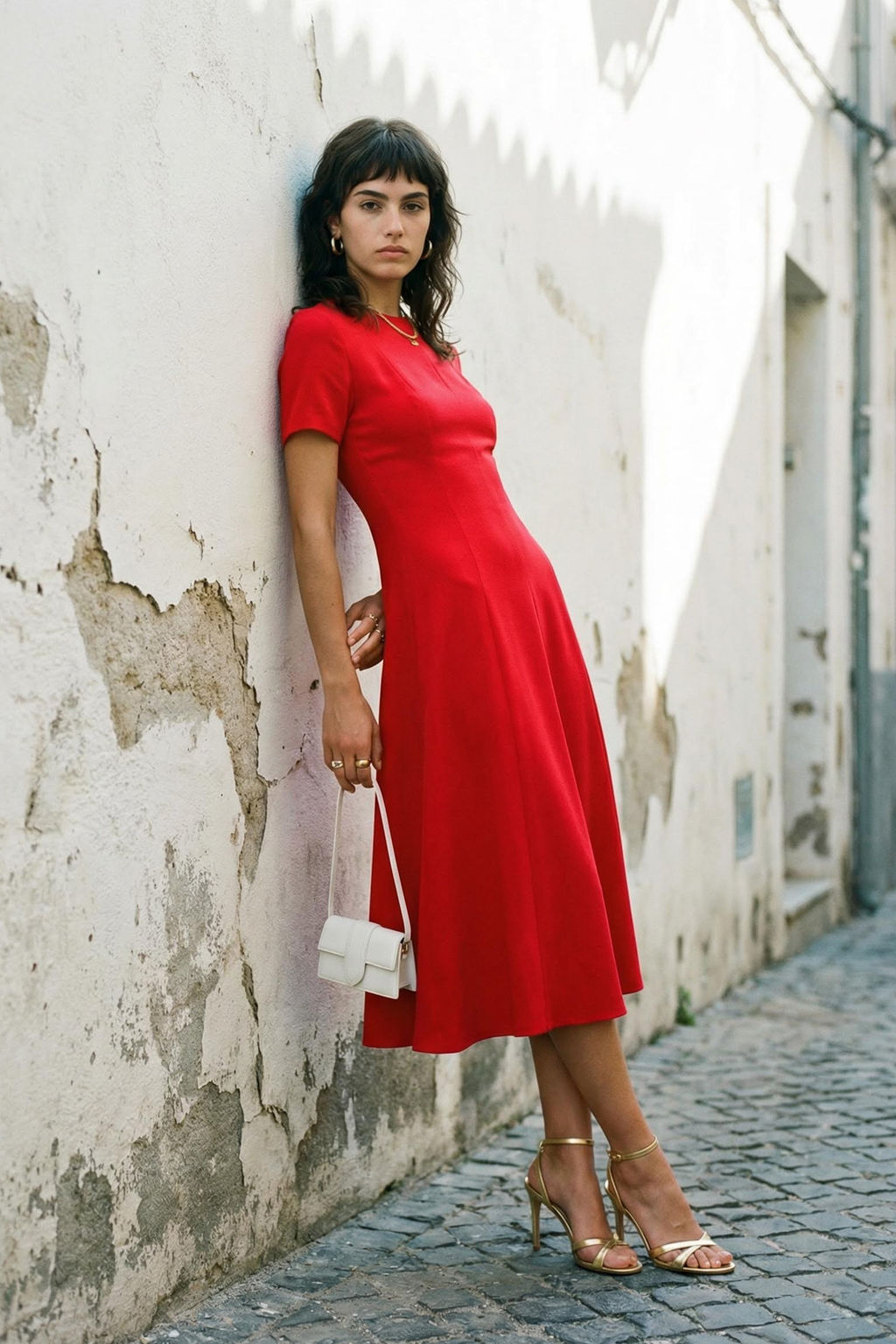 K?rm?z? Etegi Belden Ac?lan Midi Dokuma Elbise TWOSS25EL00790