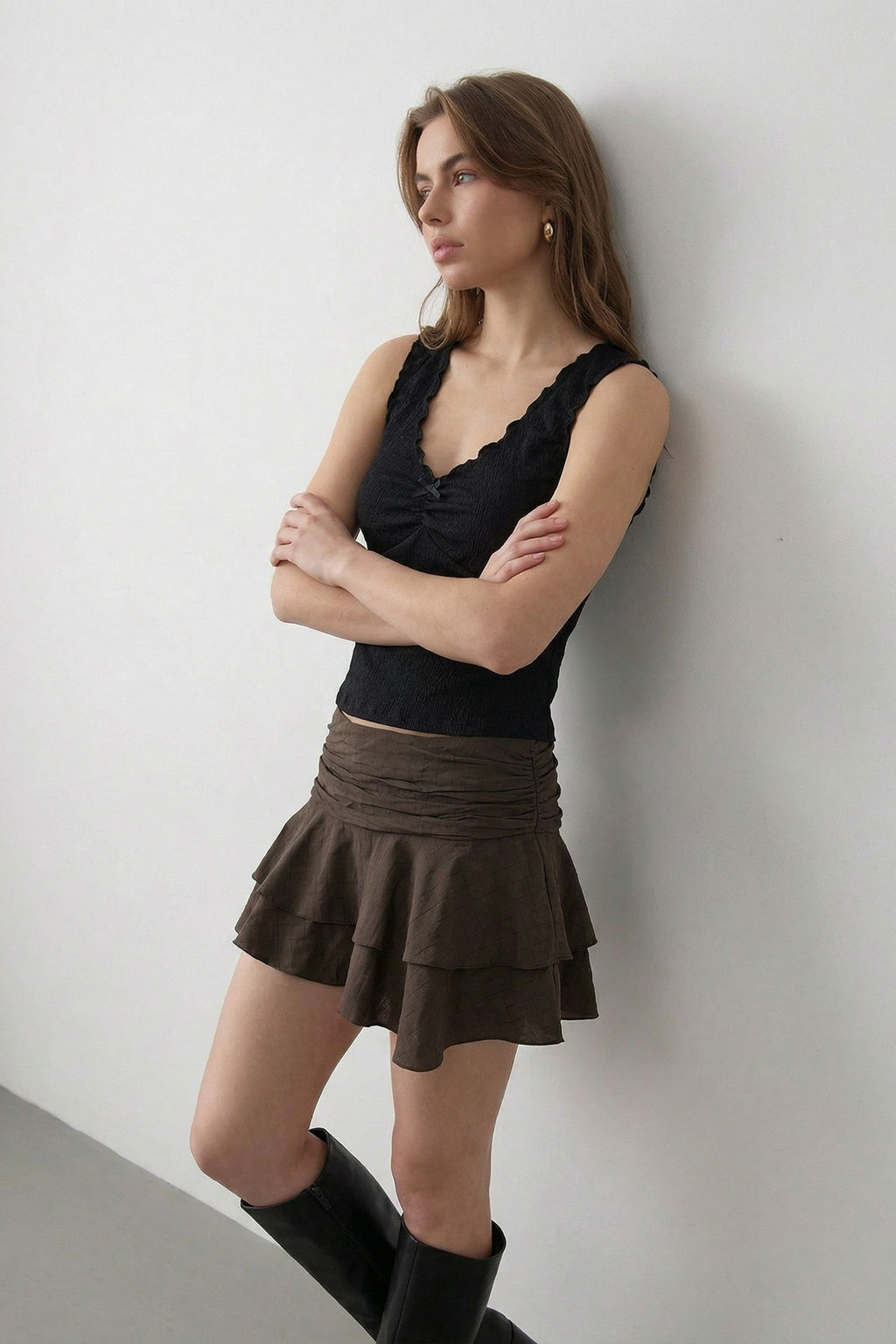 Kahverengi Katl? Modal Mini Ici Sortlu Etek TWOSS26ET00101 - Trendyolmilla фото 3