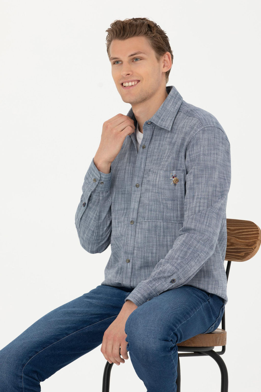 Мужская темно-синяя рубашка с длинным рукавом - U.s. polo assn фото 15