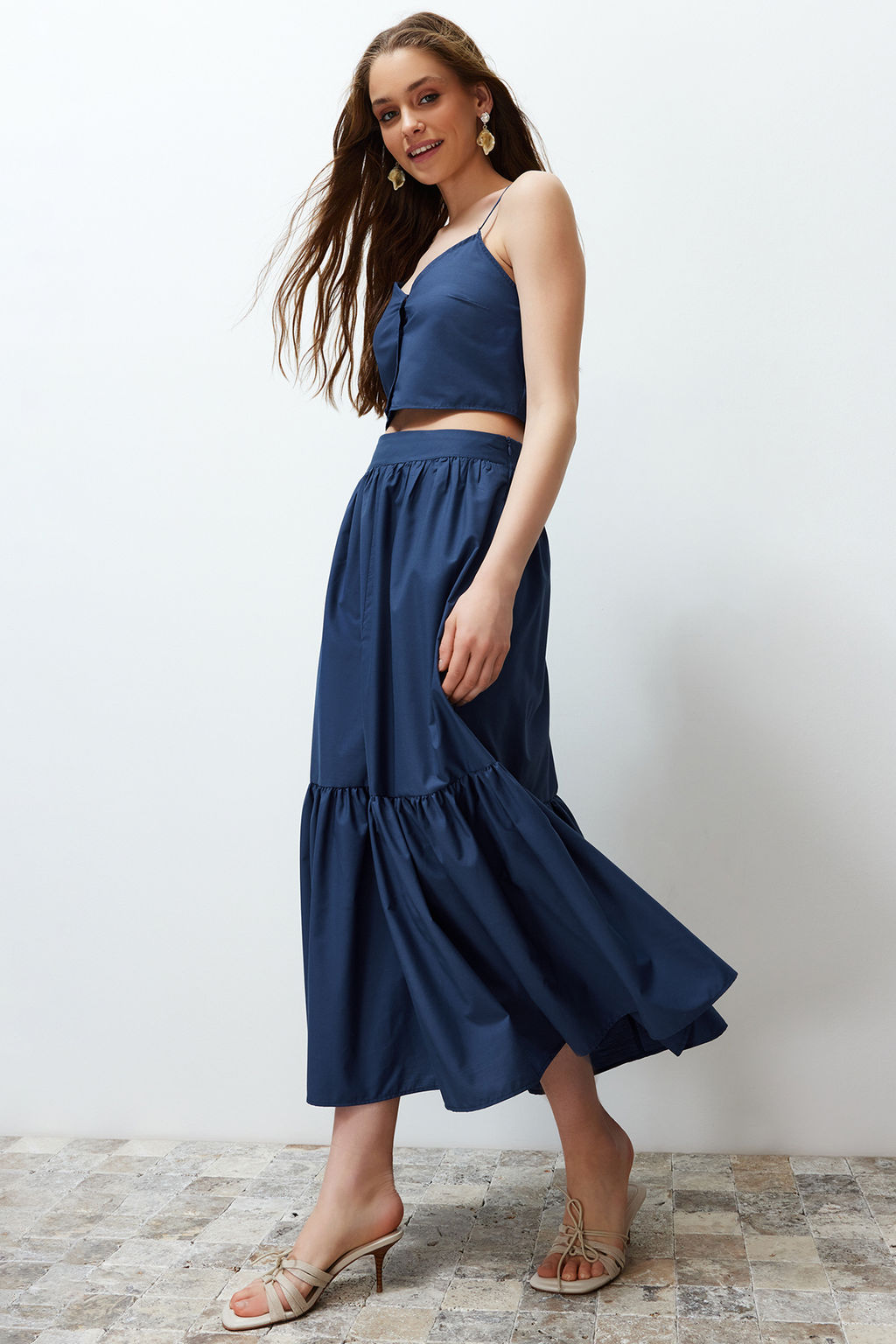 TRENDYOLMILLA Indigo Klos Pamuklu Maxi Boy Dokuma Etek TWOSS24ET00059  фото 3