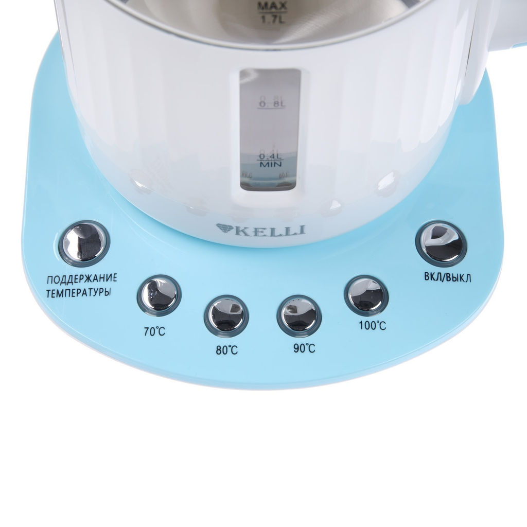 Чайник эл. 1,7 л (70-80-90-100*С) стекл. бело-серый Kelli, арт. 1373-KL - Полимербыт фото 4