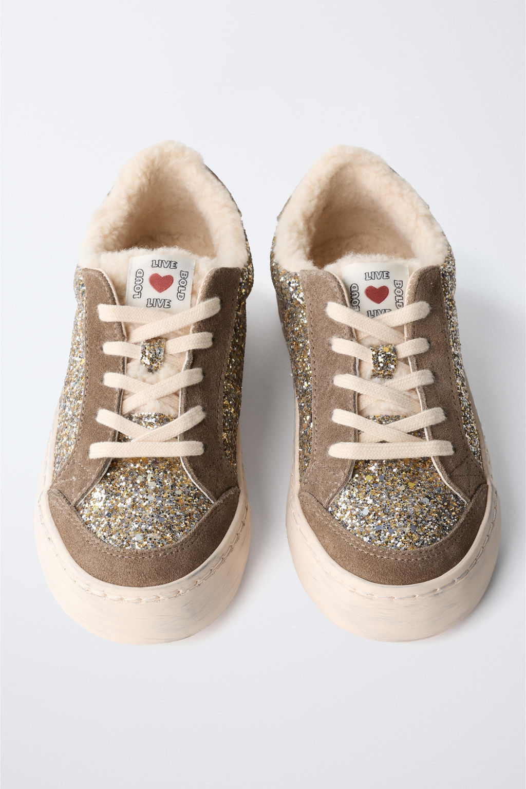 GLITTER FAUX SHEARLING SNEAKERS - Zara фото 5