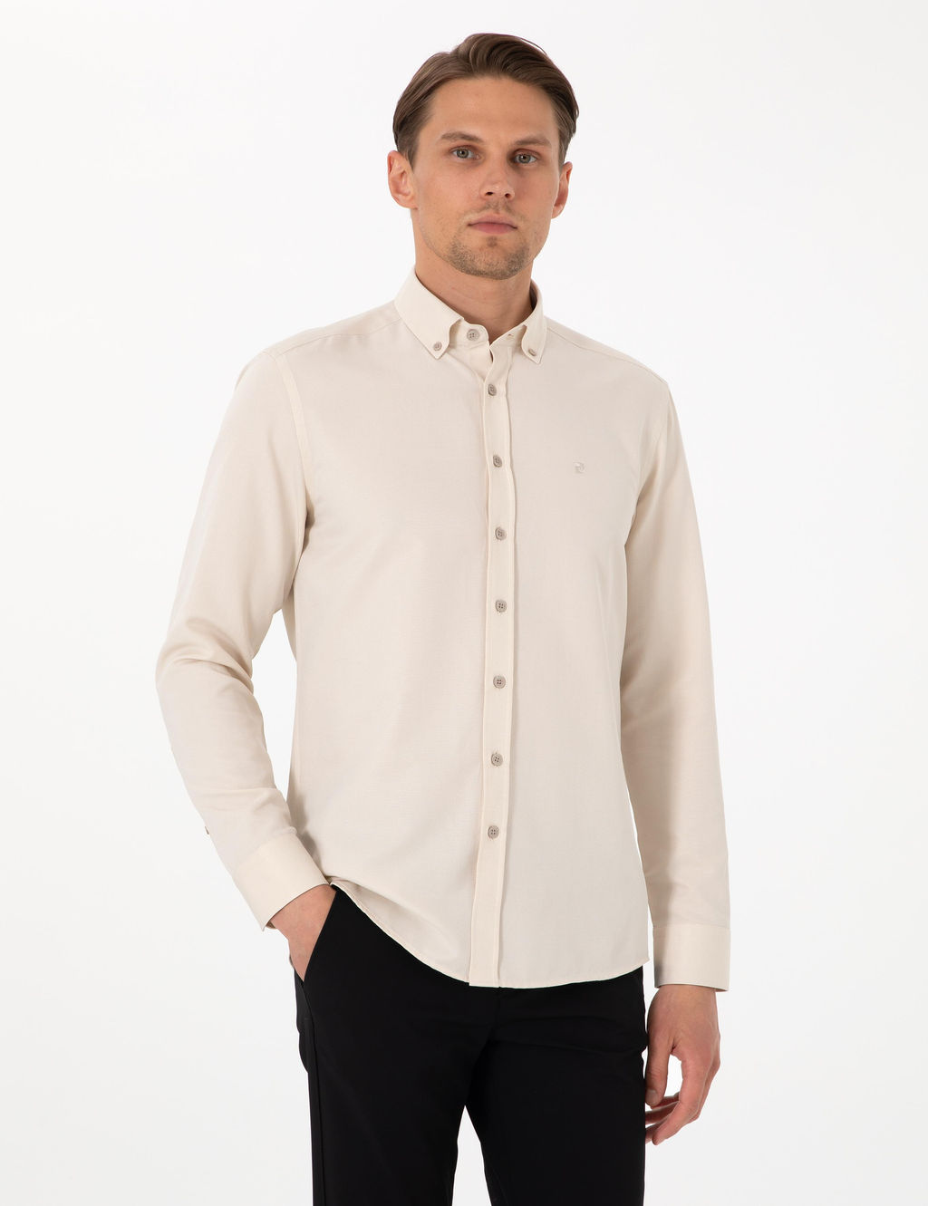 Bej Slim Fit Uzun Kollu G_mlek