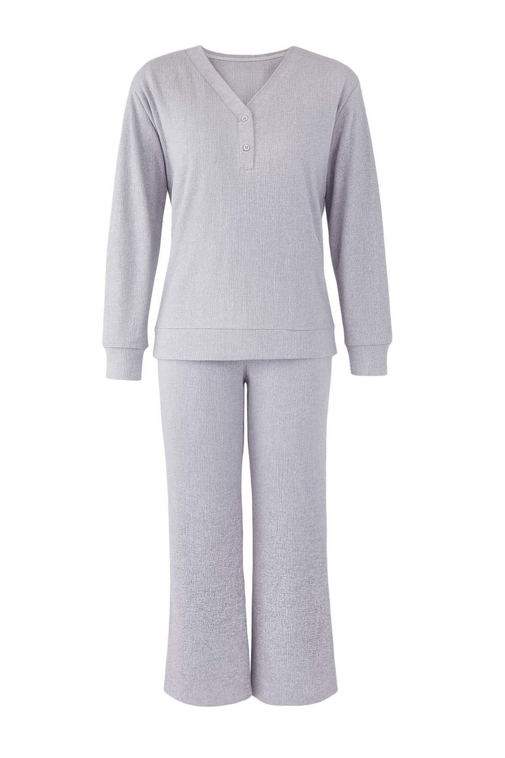 Gri Melanj Dugmeli Waffle Kumas Orme Pijama Tak?m? THMAW26PT00000 - Trendyolmilla фото 5