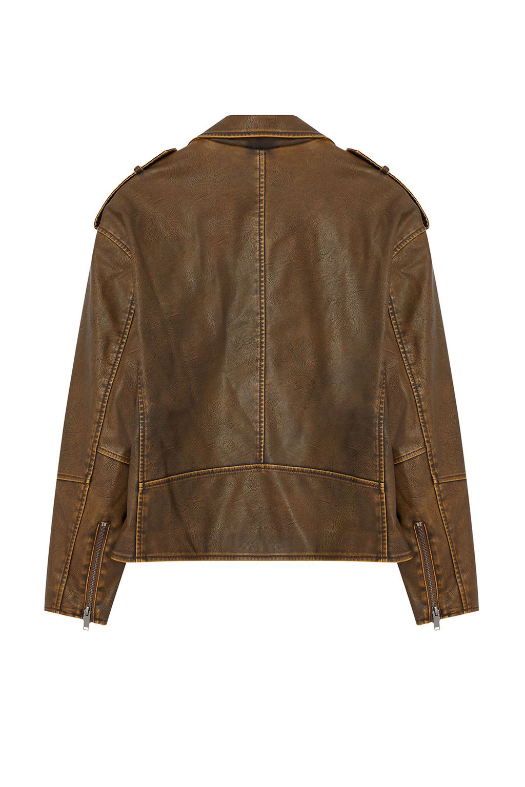 Kahverengi Oversize Kal?p Y?kama Efekctli Suni Deri Biker Ince Ceket Mont TWOAW25MO00010 - Trendyolmilla фото 8