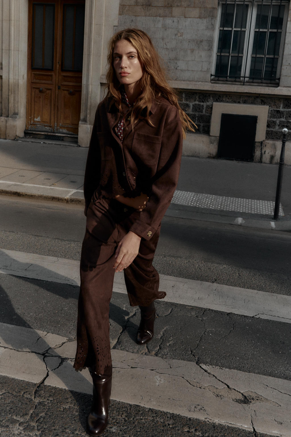 SUEDE-EFFECT CULOTTES WITH LASER-CUT HEM