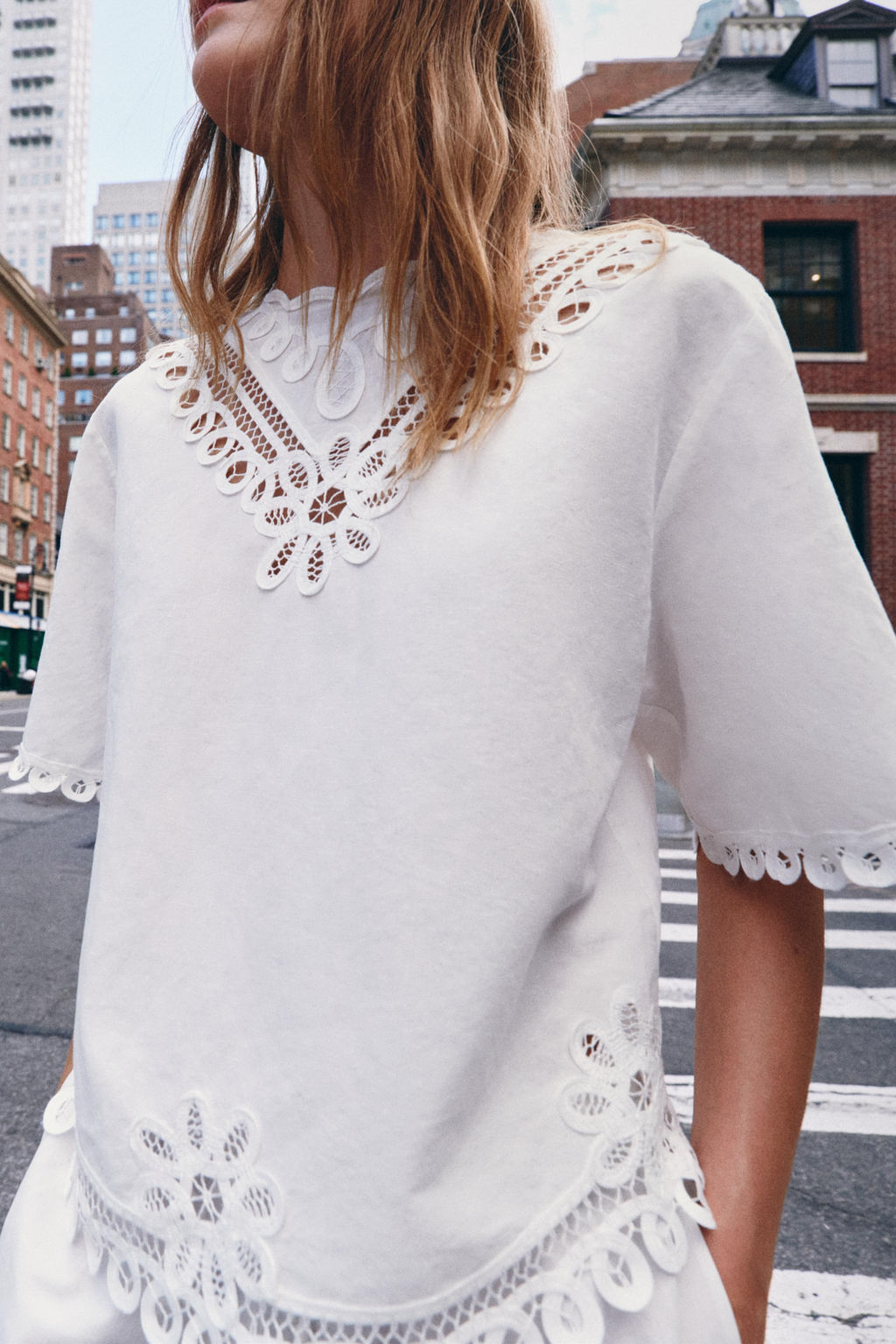 CAMISA BORDADA CON LINO ZW COLLECTION / Blanco