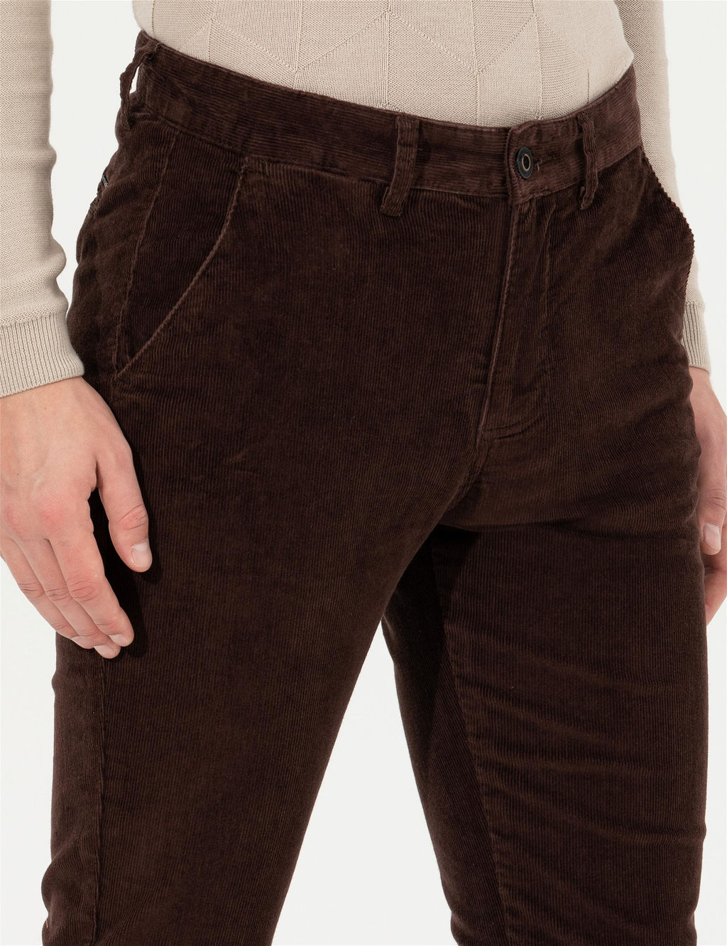 Koyu Kahverengi Slim Fit Kanvas Pantolon