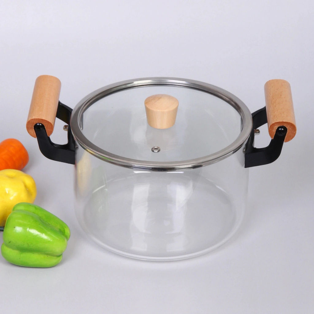Кастрюля из боросиликатного стекла 3,5л "Хай-Тек" с деревянными ручками