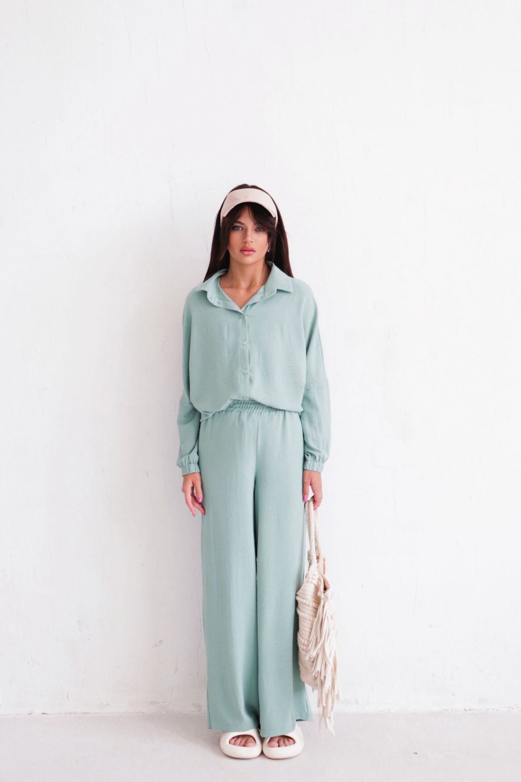 9986 Брюки-палаццо светло-аквамариновые летние - Martichelli фото 4