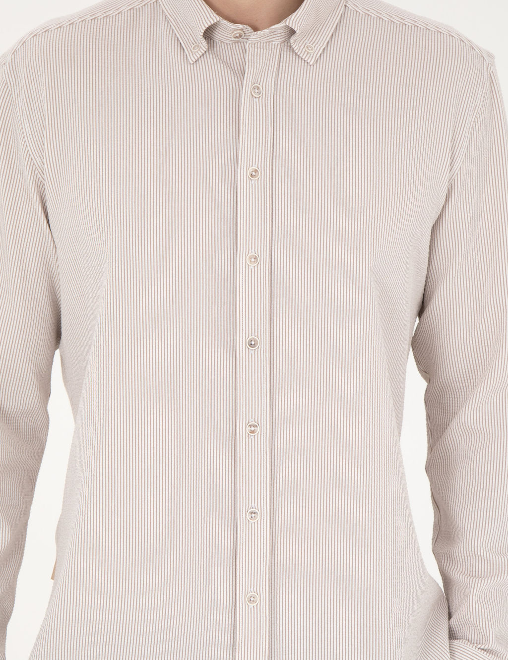 Bej Slim Fit Uzun Kollu G_mlek