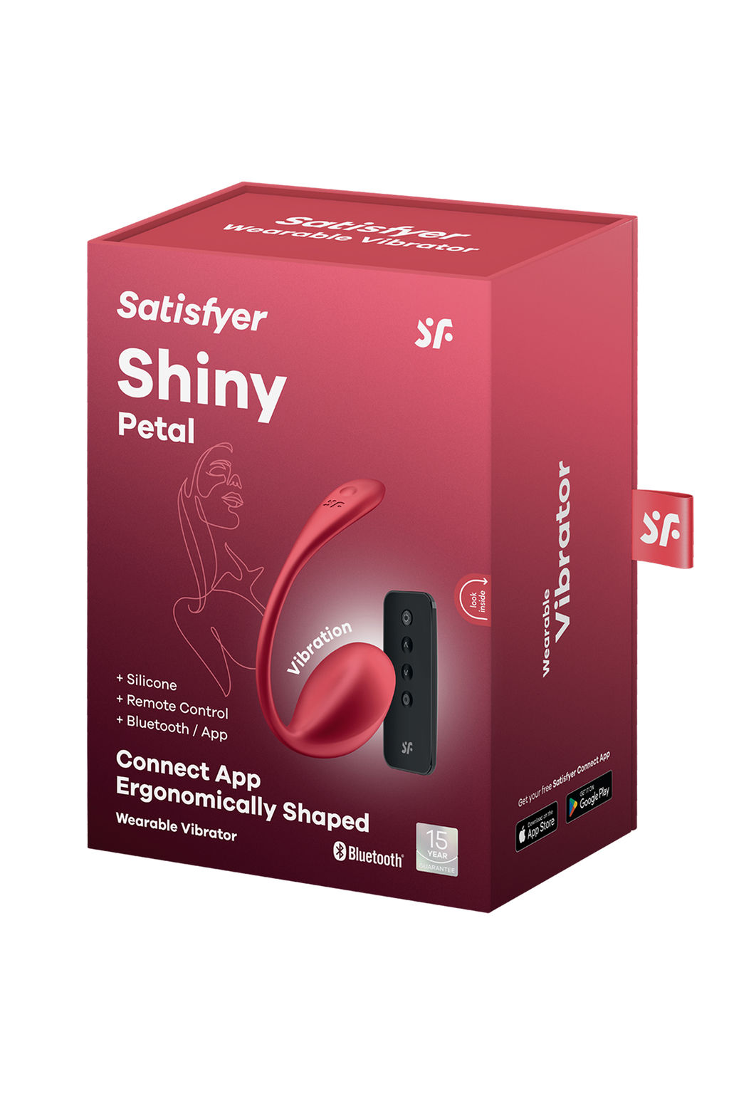 Виброяйцо Satisfyer Shiny Petal Connect App с пультом ДУ, красный, 7,5 см