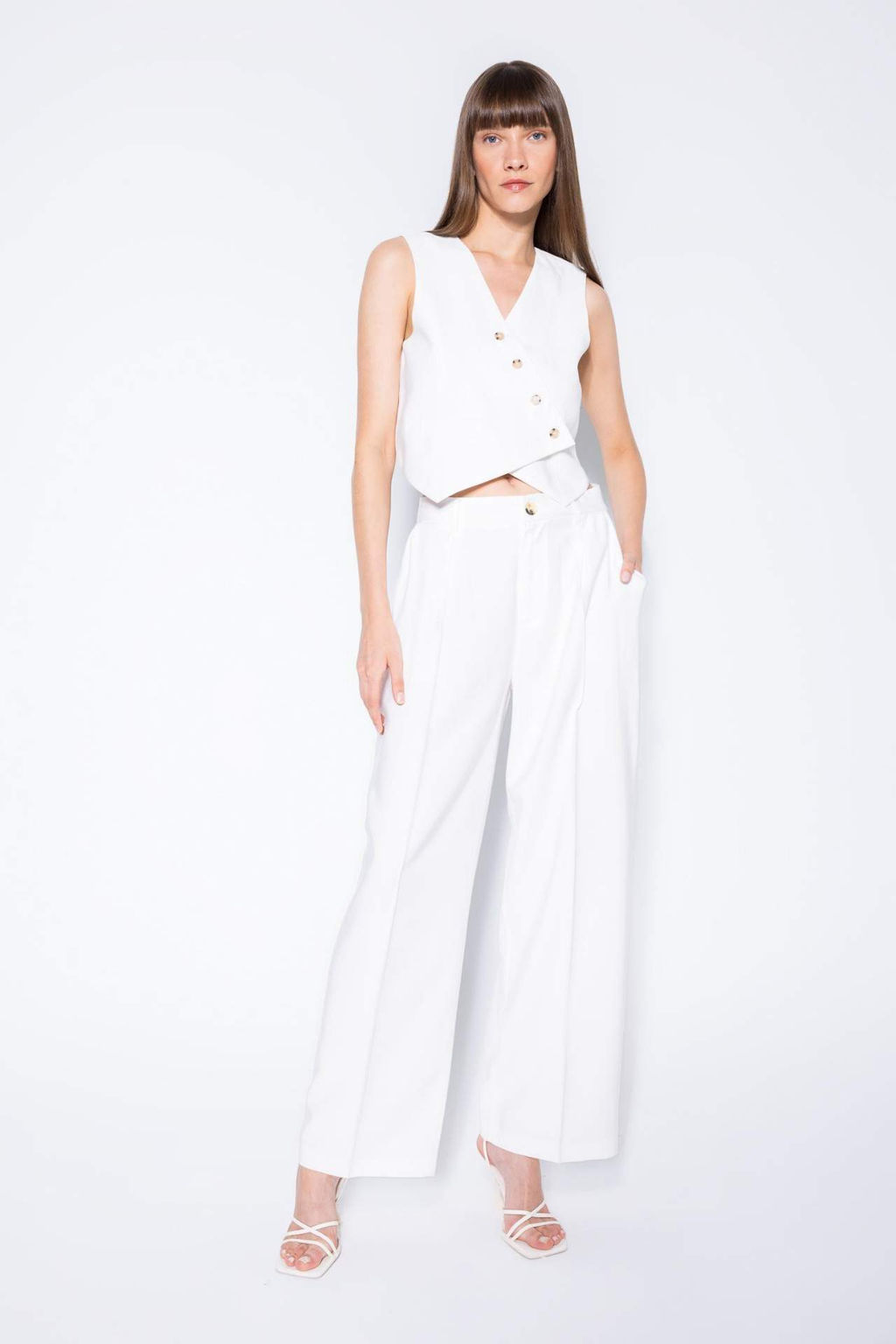 Piliseli Klasik Pantolon Wide Leg Yuksek Bel Genis Paca Basic Duz Tensel Cift Cepli - Defacto фото 2