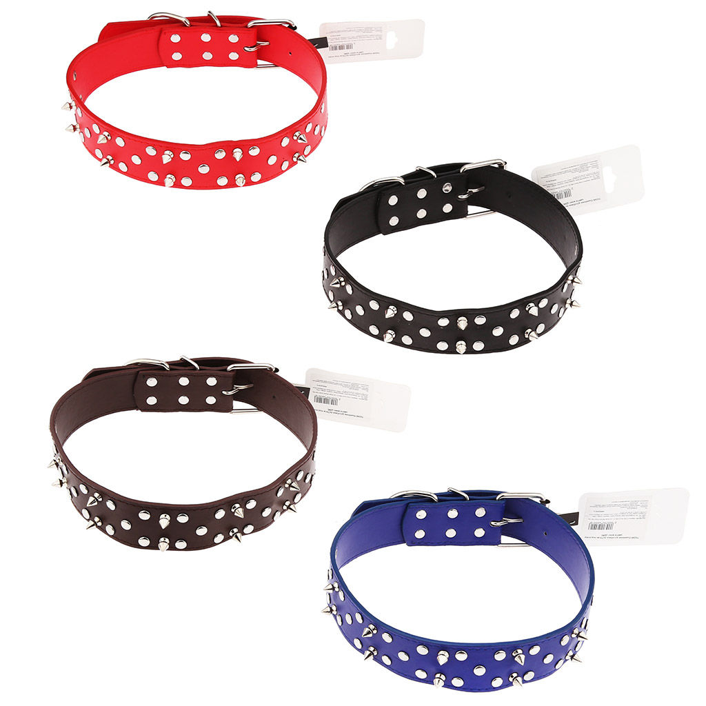 Пэт тойс (Pet toys) Ошейник для собаки Шипы, клепки 3,9х68см, металлическая застежка, под кожу, металл декор, на картоне, цвета в ассортименте: красный, синий, черный, темно-коричневый (Китай)  фото 3