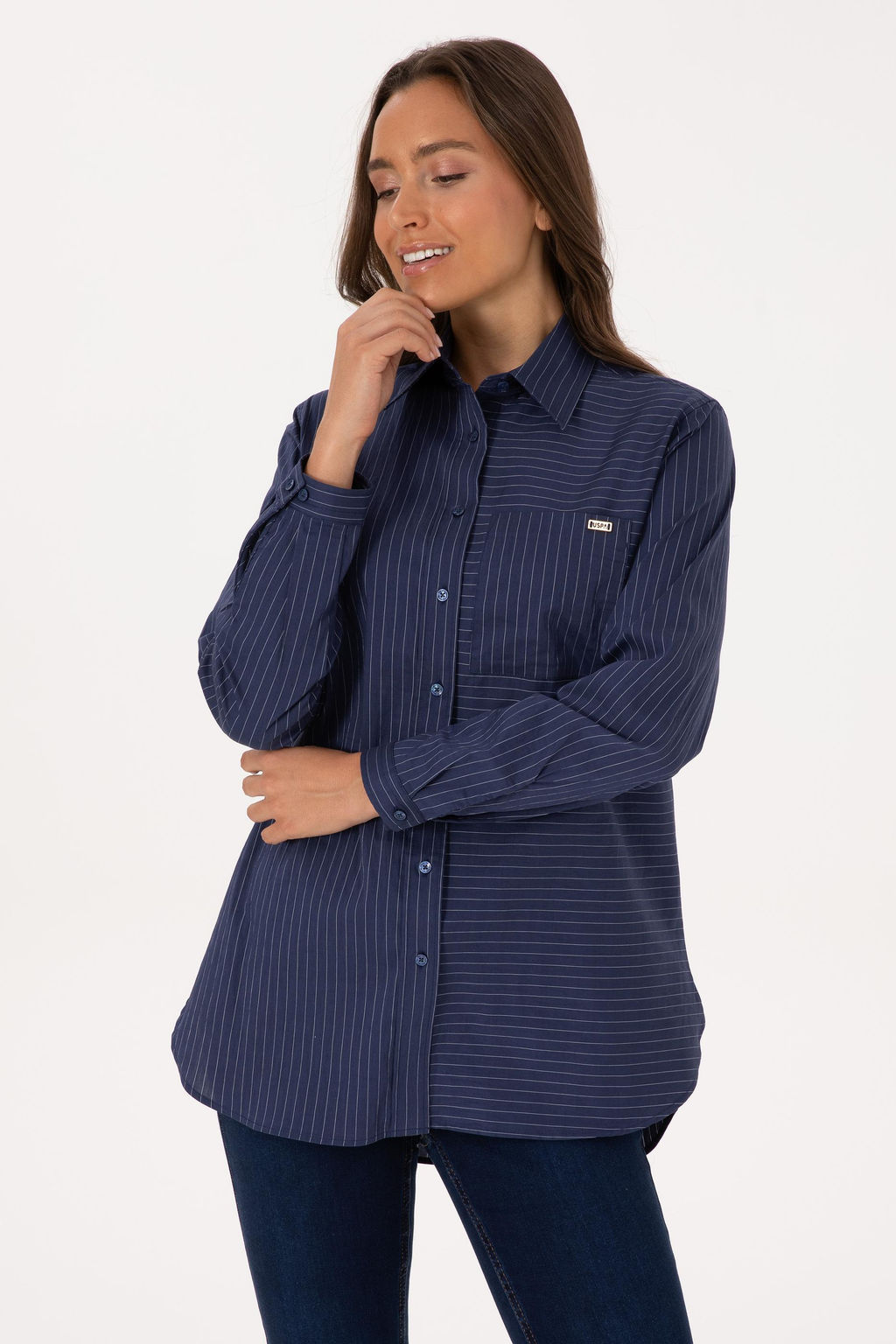 Kad_n _ndigo Uzun Kollu _izgili G_mlek Sepette S_rpriz _ndirim - U.s. polo assn фото 3