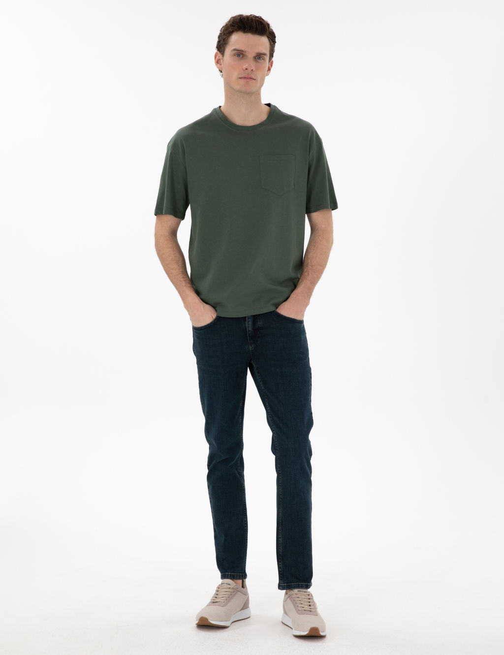 Koyu Ye_il Comfort Fit %100 Pamuk Bisiklet Yaka Basic Ti__rt
