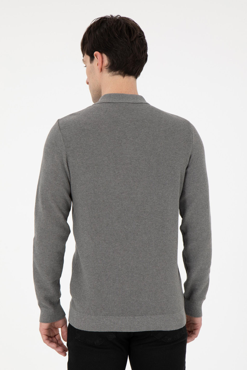 Erkek Regular Fit Yar_m Fermuarl_ Gri Melanj Basic Kazak - U.s. polo assn фото 5