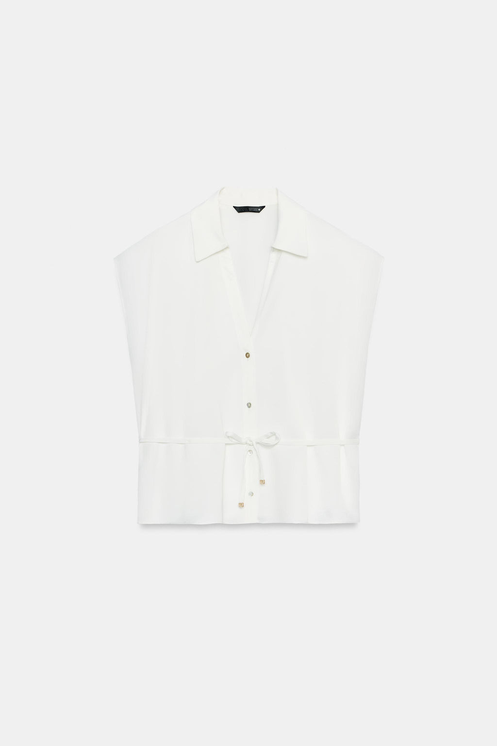 CAMISA SATINADA MANGA CORTA CINTUR?N / Blanco