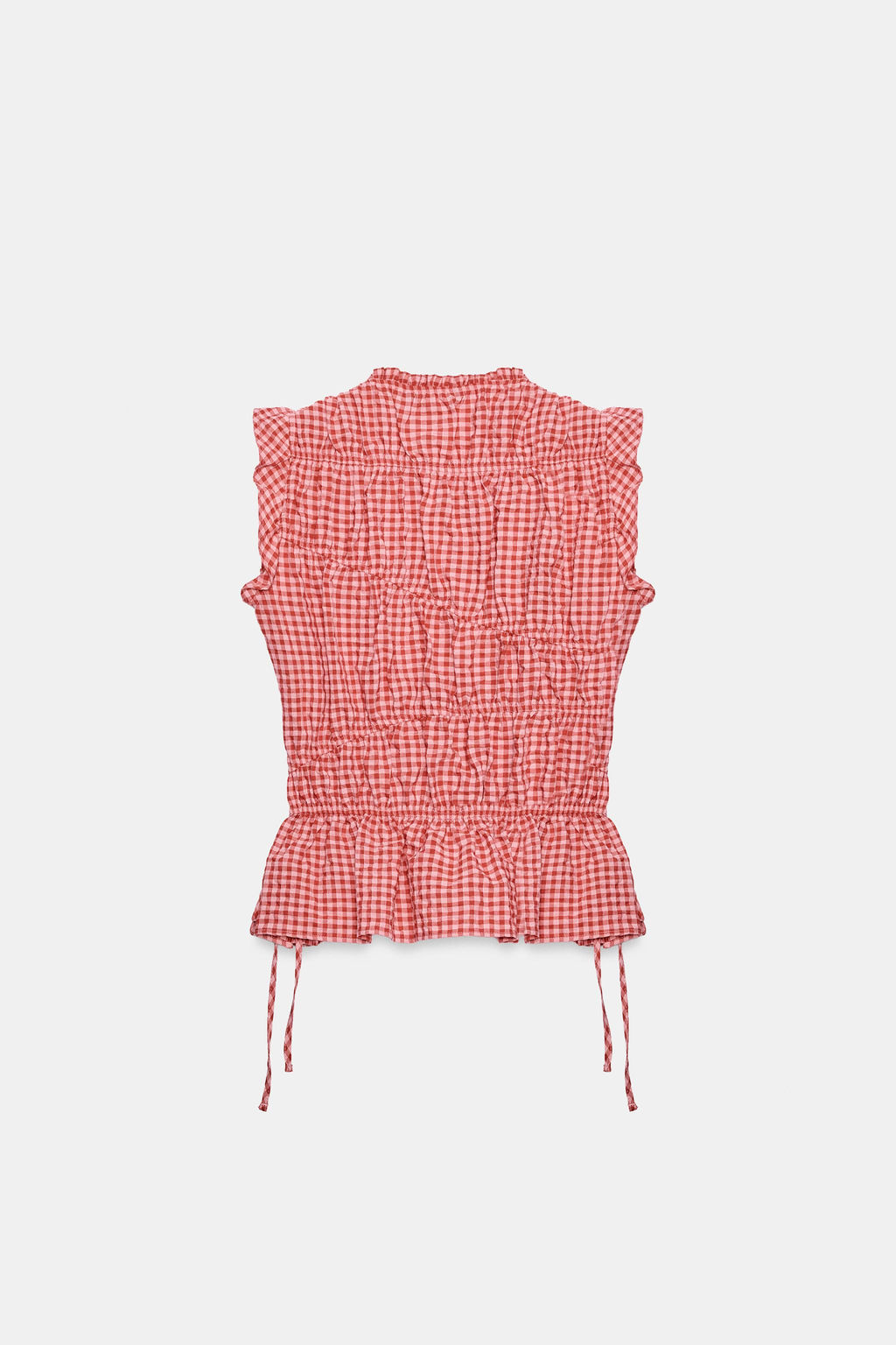 TOP FRUNCES CUADRO VICHY / Blanco / Rojo - Zara фото 8