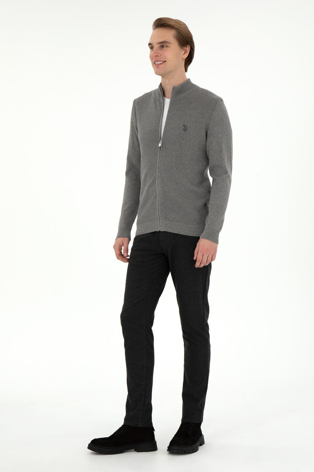 Мужской серый меланжевый базовый трикотажный кардиган Неожиданная скидка в корзине - U.s. polo assn фото 4