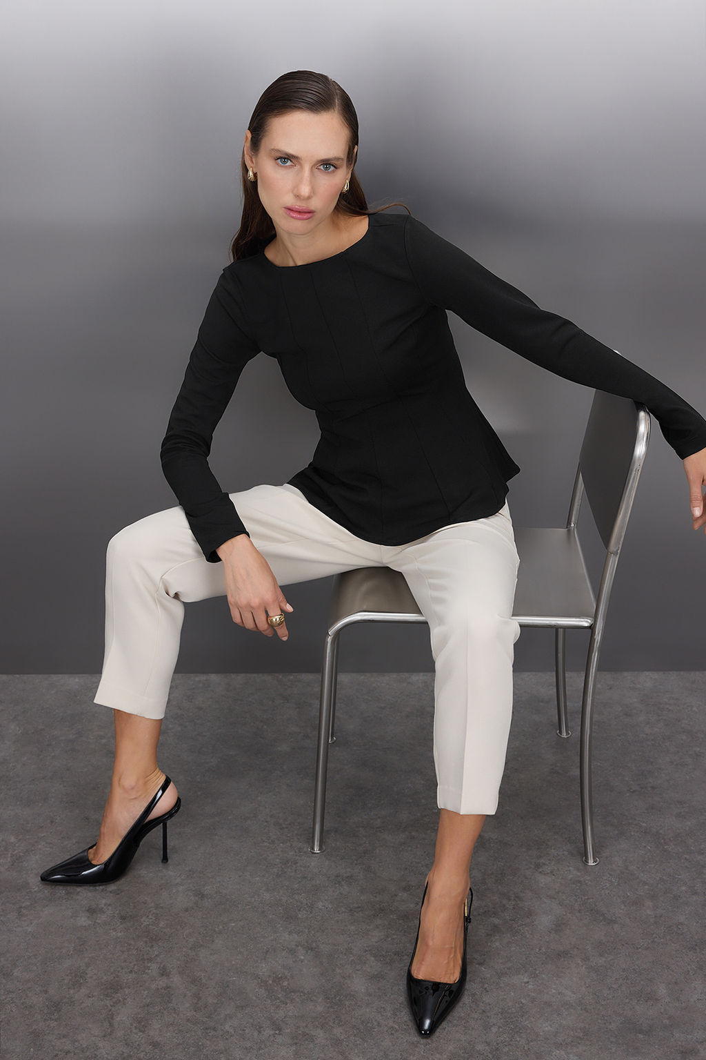 Siyah Kay?k Yaka Peplum/Belden Oturmal? Regular Boy Orme Bluz TWOAW26BZ00166 - Trendyolmilla фото 2