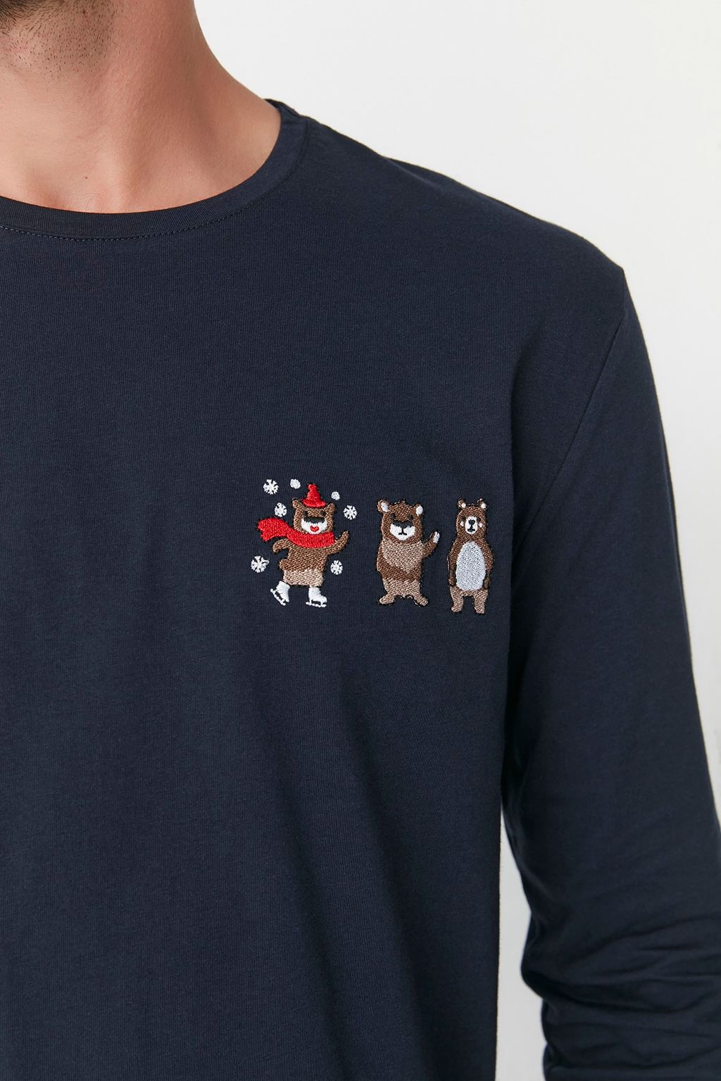 Trendyolmilla Man Lacivert Erkek Regular Fit Alt Ekose Orme Aile Kombini %100 Pamuk Pijama Tak?m? THMAW22PT0431  фото 4