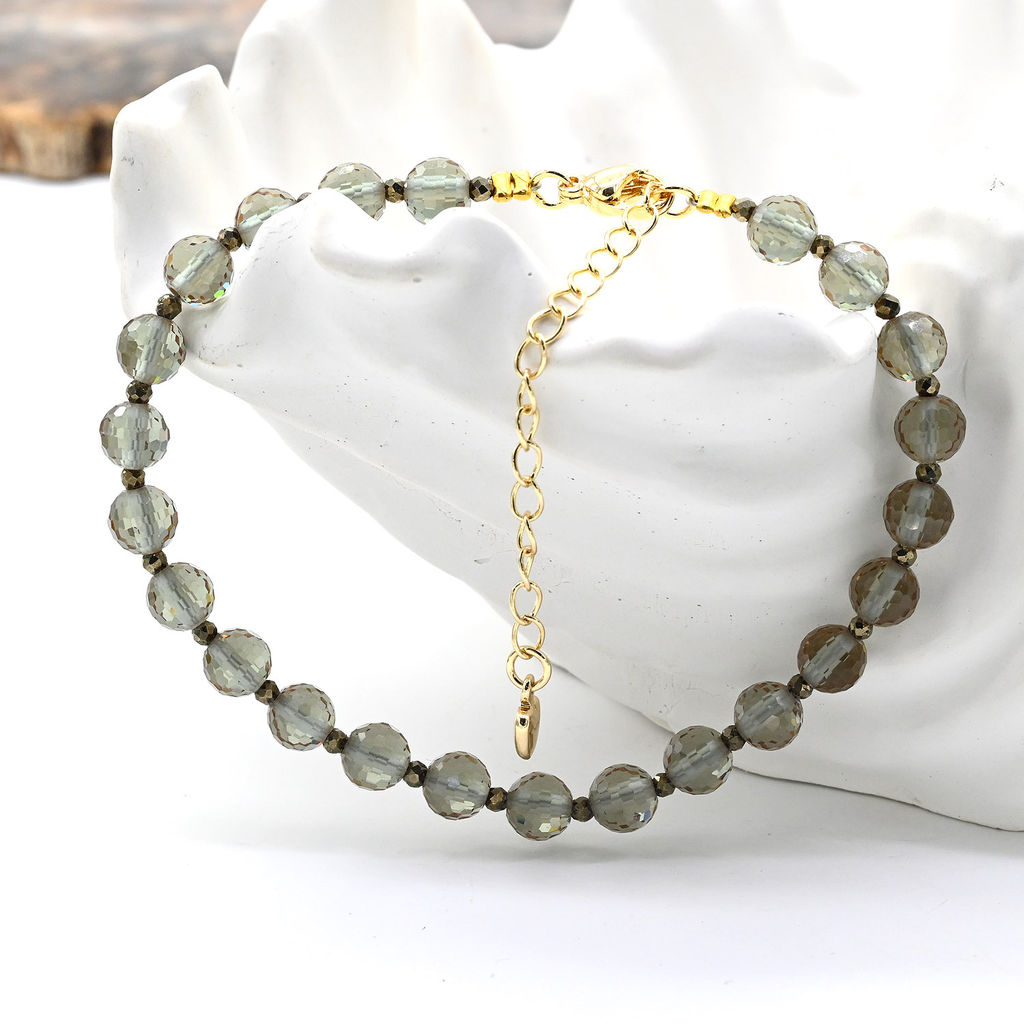 Браслет с султанитом шарик с гранями 5мм, 19см, 9,9г