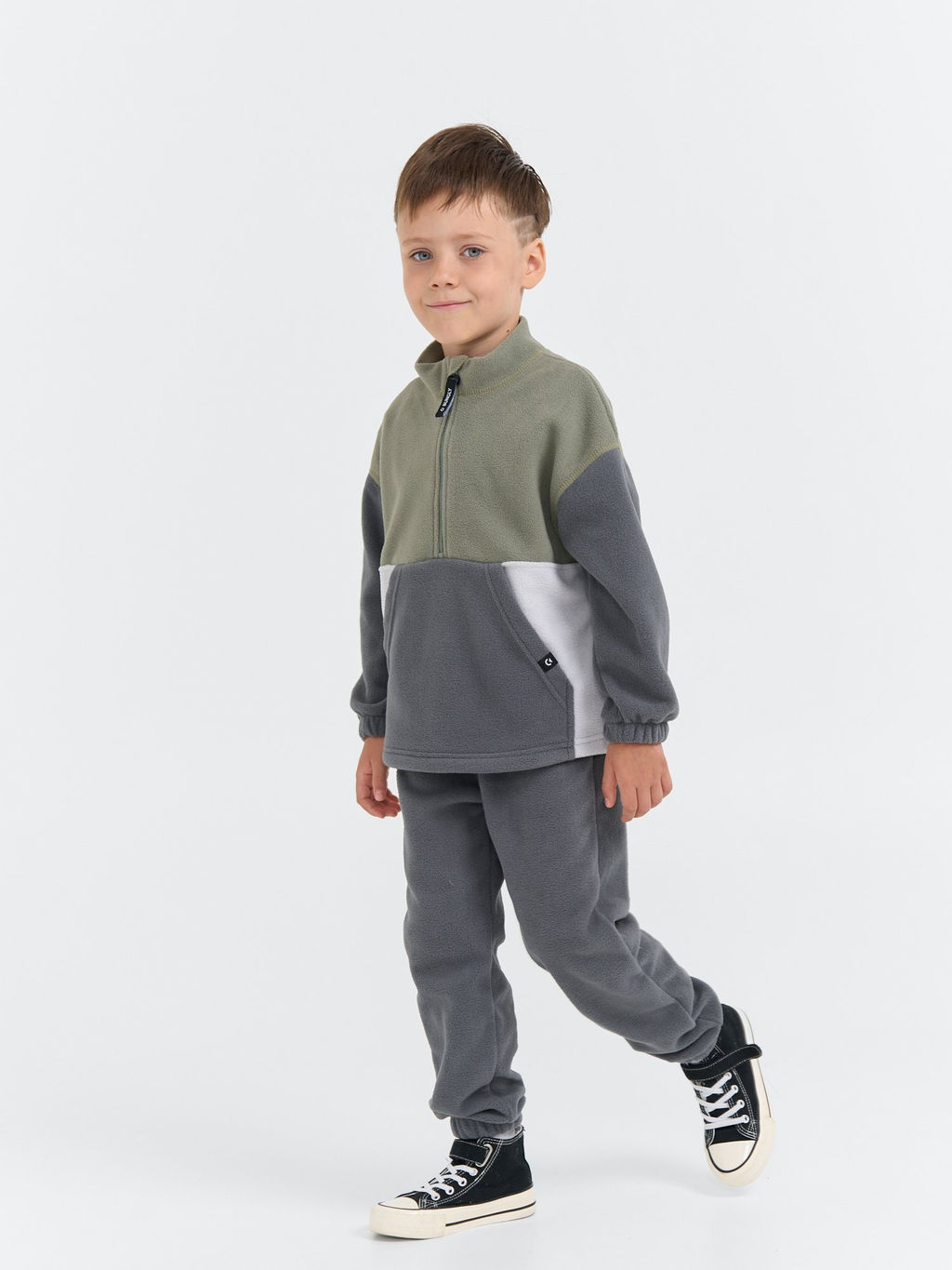 Олимпийка флисовая Колор блок Графит/Олива - Bungly фото 9