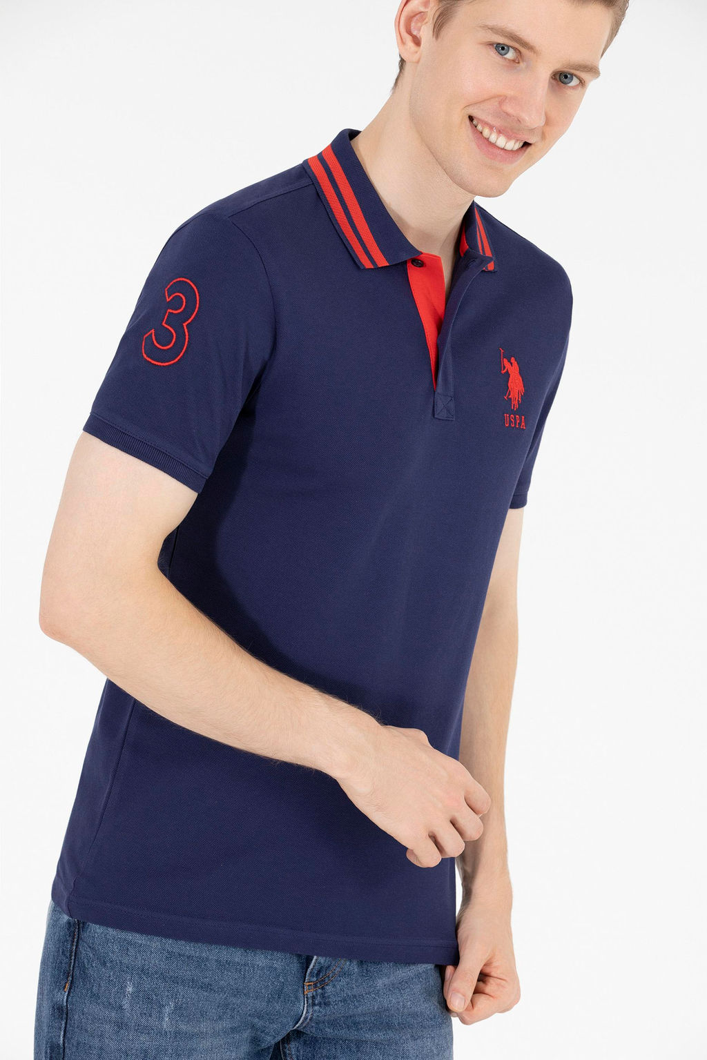 U. S. Polo Assn Мужская темно-синяя базовая футболка с воротником-поло - U.s. polo assn фото 6