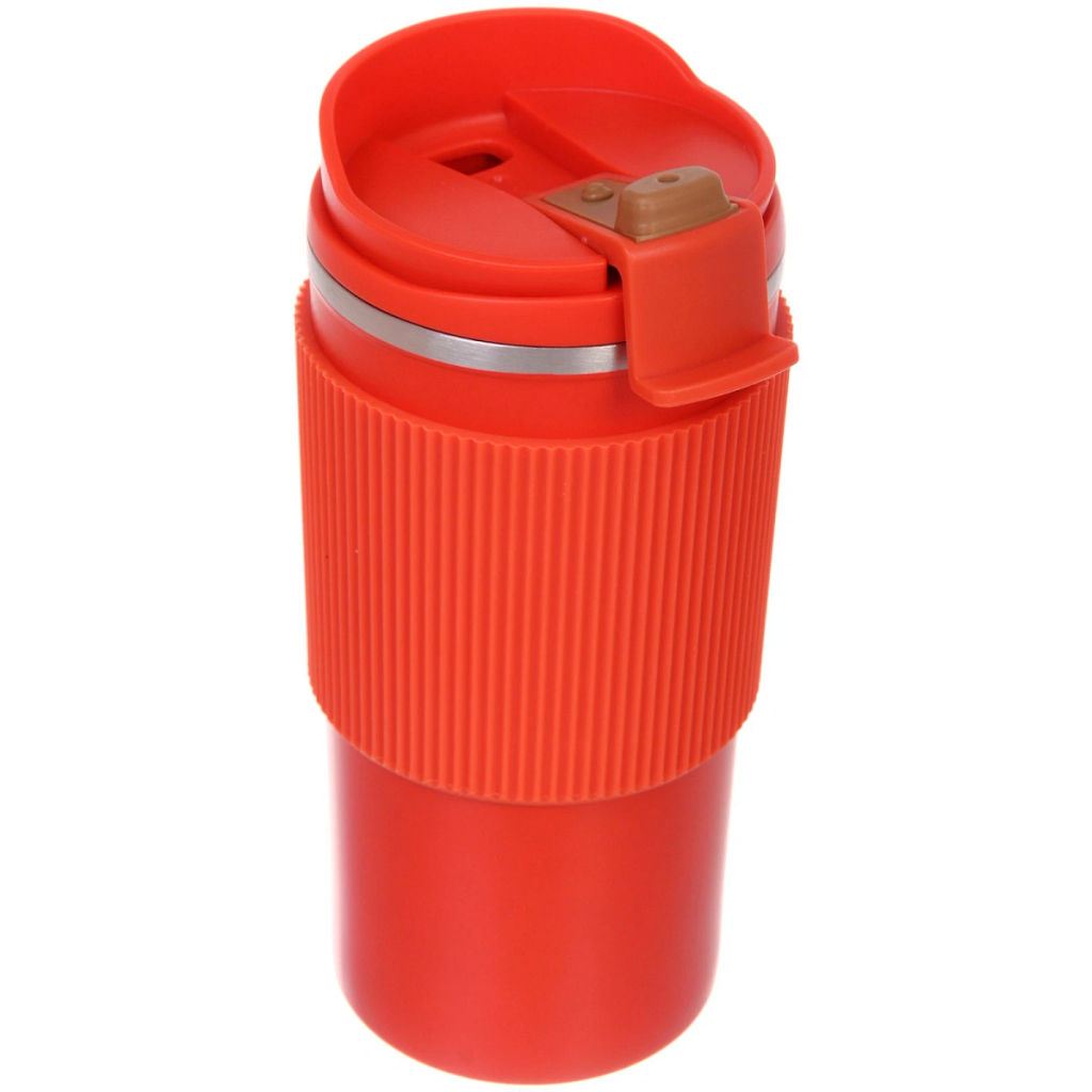 Термокружка 450мл "Стиль" с силиконовой вставкой, цвет коралловый