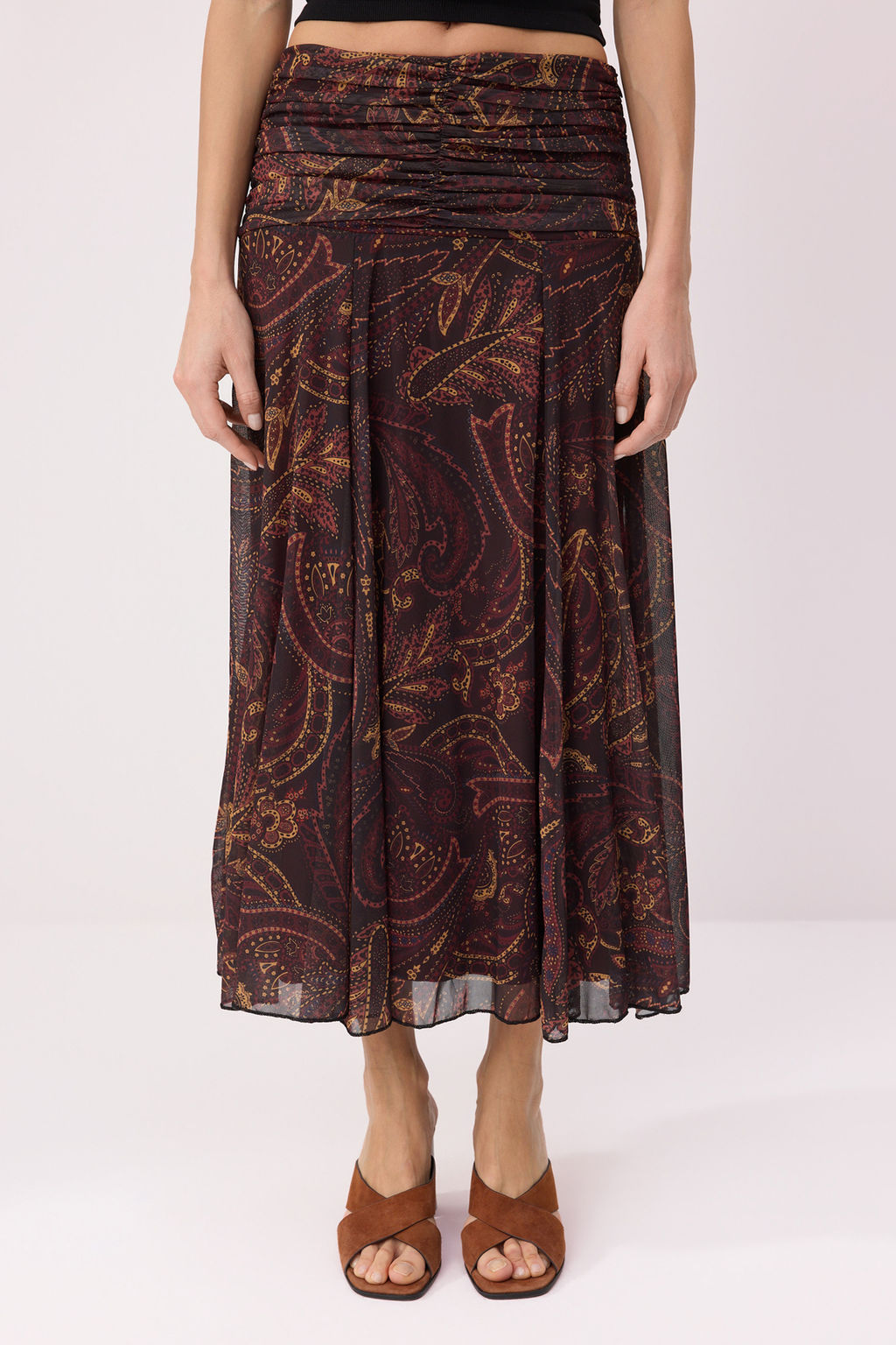 Cok Renkli Maxi Buzgu/Drape Detayl? Boho/Boho Chic Baskl?l? Tul Esnek Orme Etek TWOAW26ET00122 - Trendyolmilla фото 12