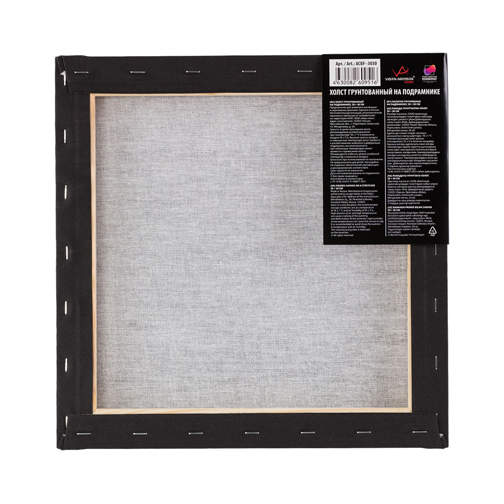 Холст грунтованный на подрамнике VISTA-ARTISTA ACBF-3030 100% хлопок 30 х 30 см 240 г/кв.м 2 шт PERESLAVL BLACK EDITION мелкозернистый