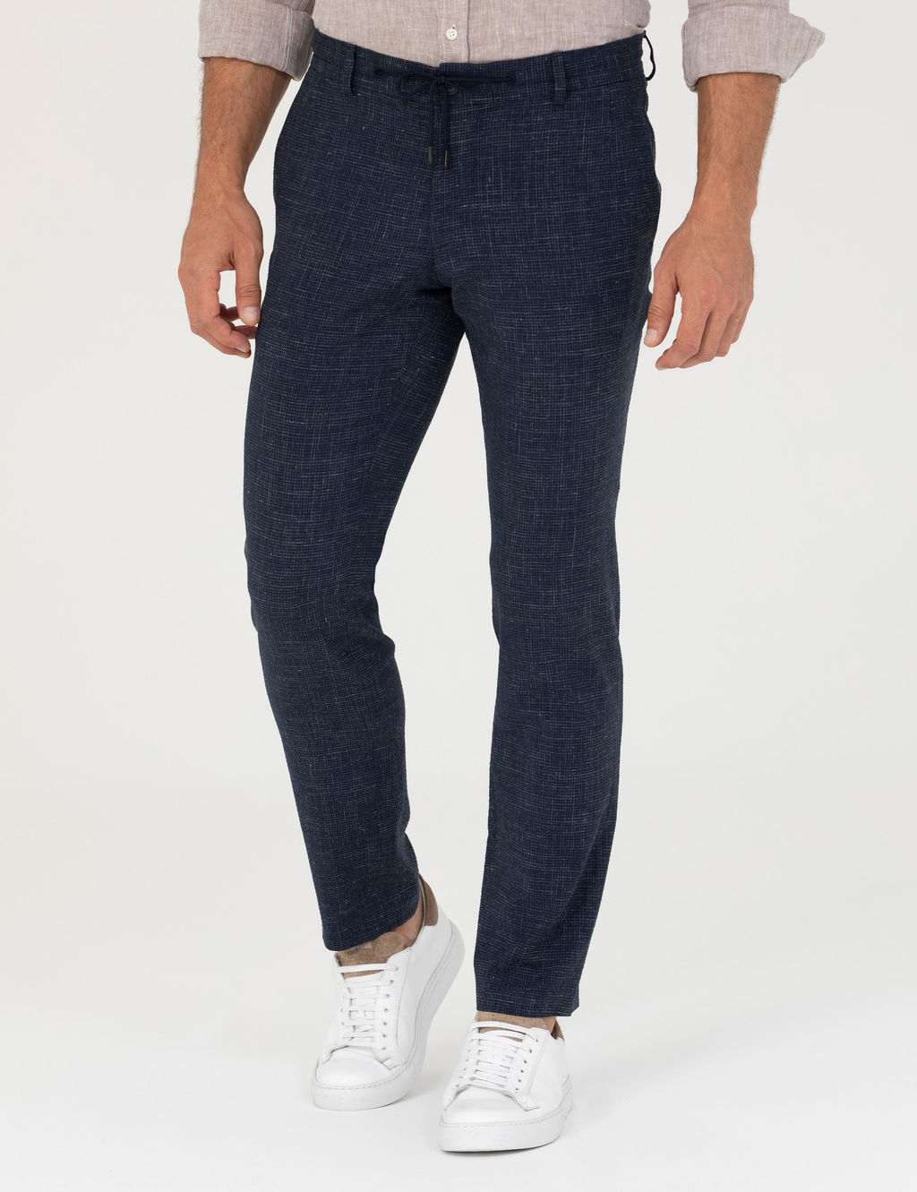Lacivert Slim Fit Keten Kar___ml_ Pantolon