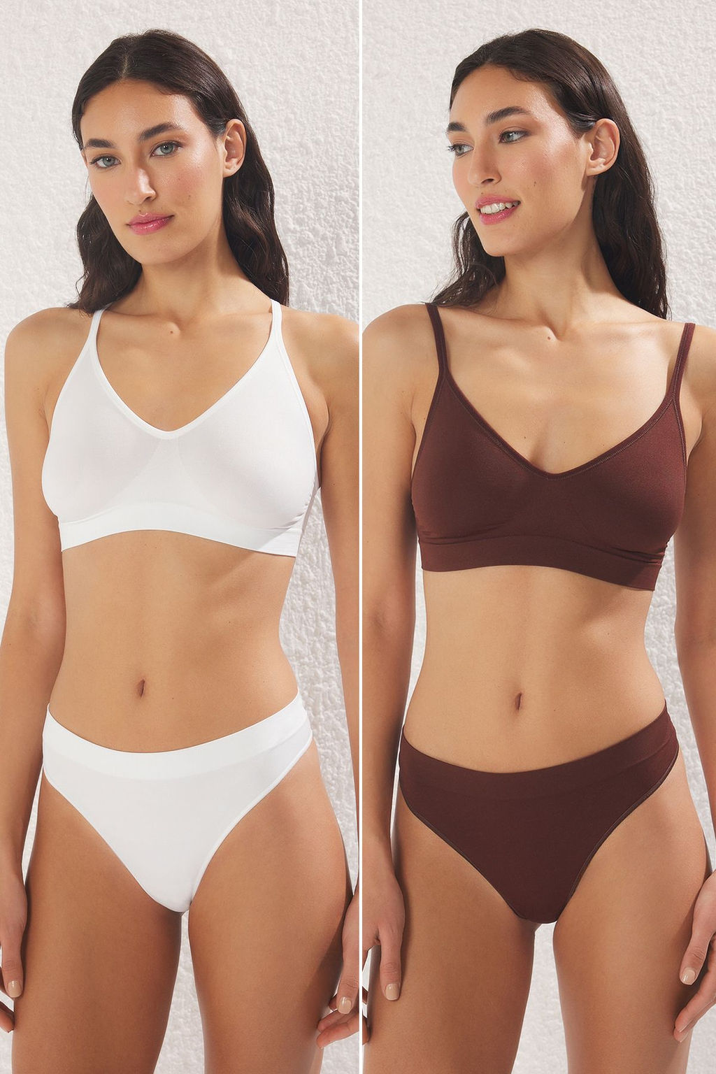 TRENDYOLMILLA Ekru-Kahverengi 2li Paket Seamless/Dikissiz Tanga Orme Kulot THMSS25KU00012