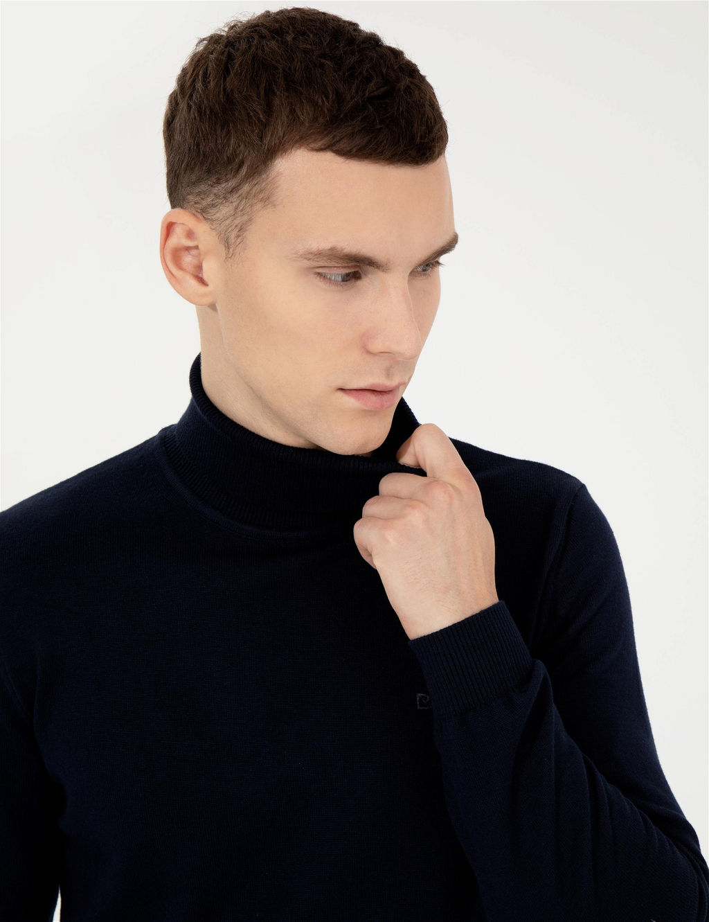 Lacivert Slim Fit Bal_k__ Yaka Basic Triko Kazak