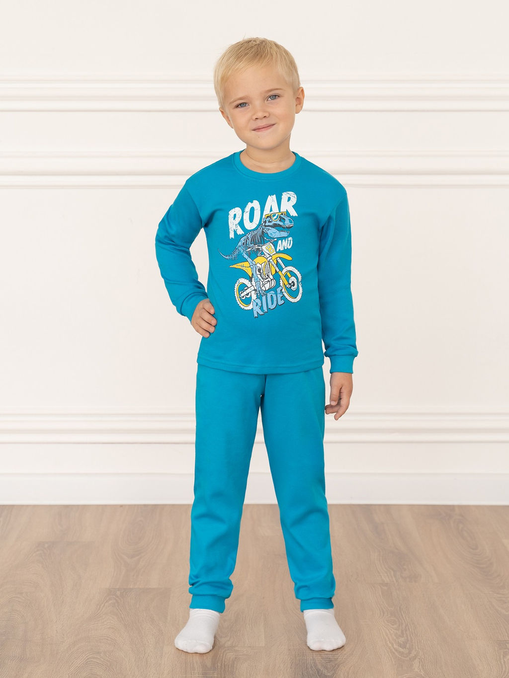 Пижама детская бирюза с принтом