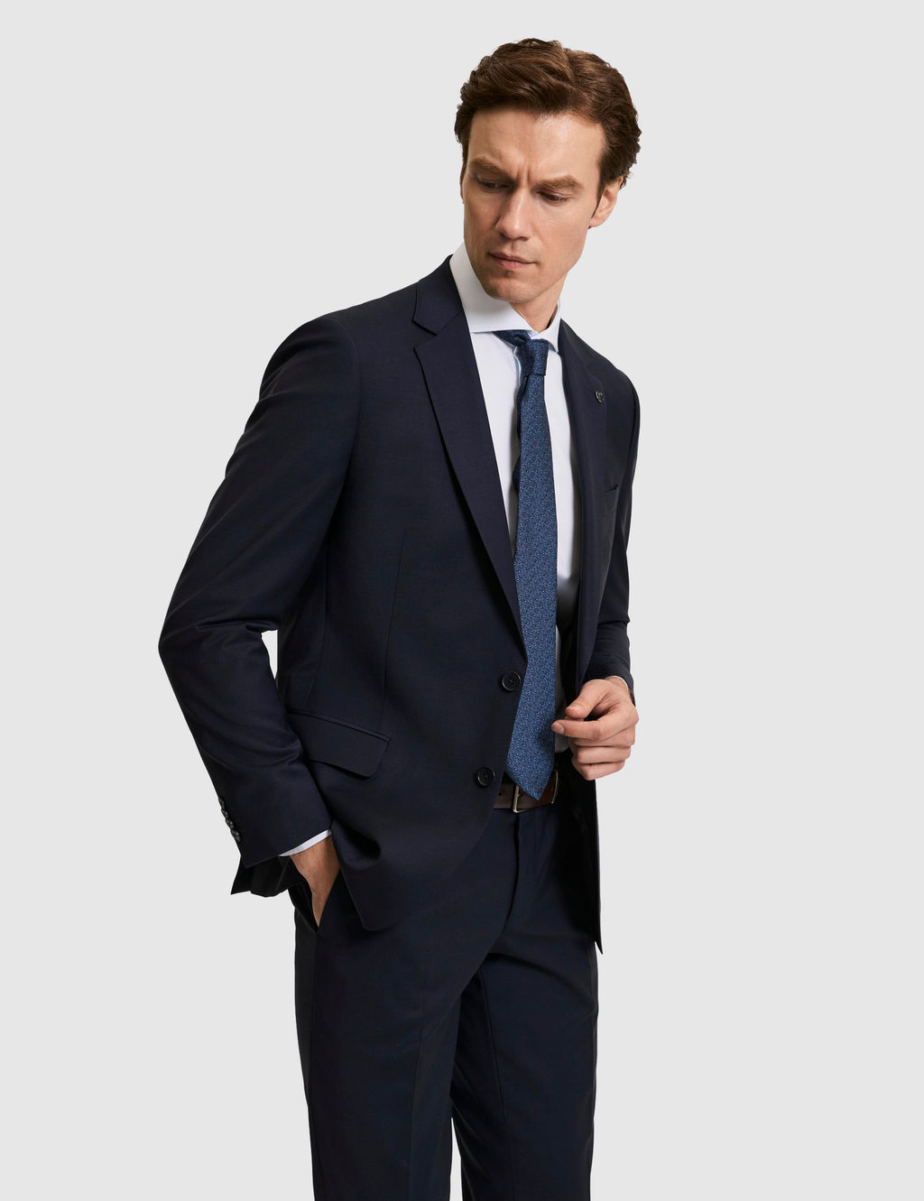 Lacivert Slim Fit Mono Yaka Y_n Kar___ml_ Tak_m Elbise