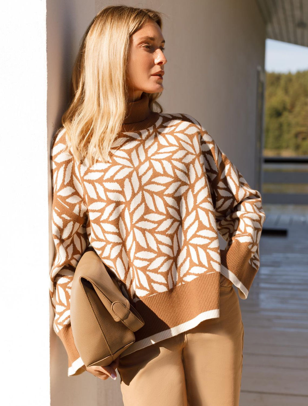 VILATTE / Свитер с боковыми разрезами двуслойной жаккардовой вязки с кашемиром  фото 2