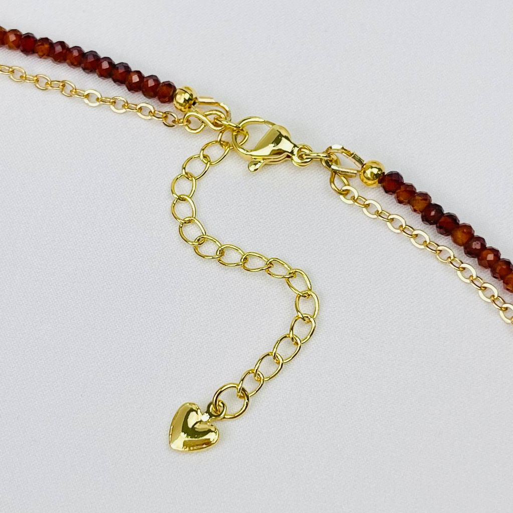 Колье двойное из Граната (Спессартин) и Тигрового глаза 38/43 см +