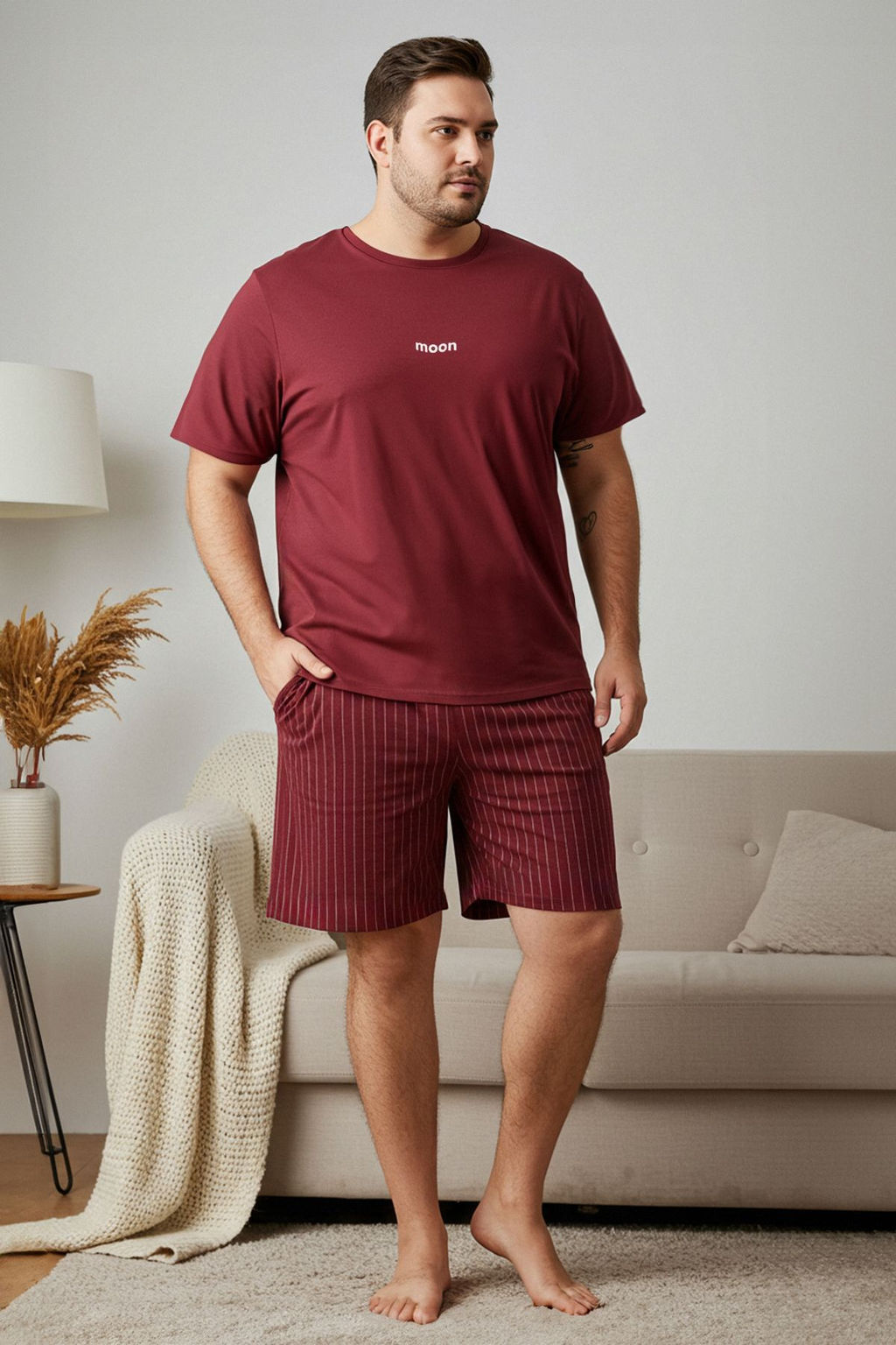 TRENDYOL MAN Buyuk Beden Bordo Regular Fit Rahat Bask?l? Sortlu Pijama Tak?m? TMNSS23PT00014 - Trendyolmilla фото 17