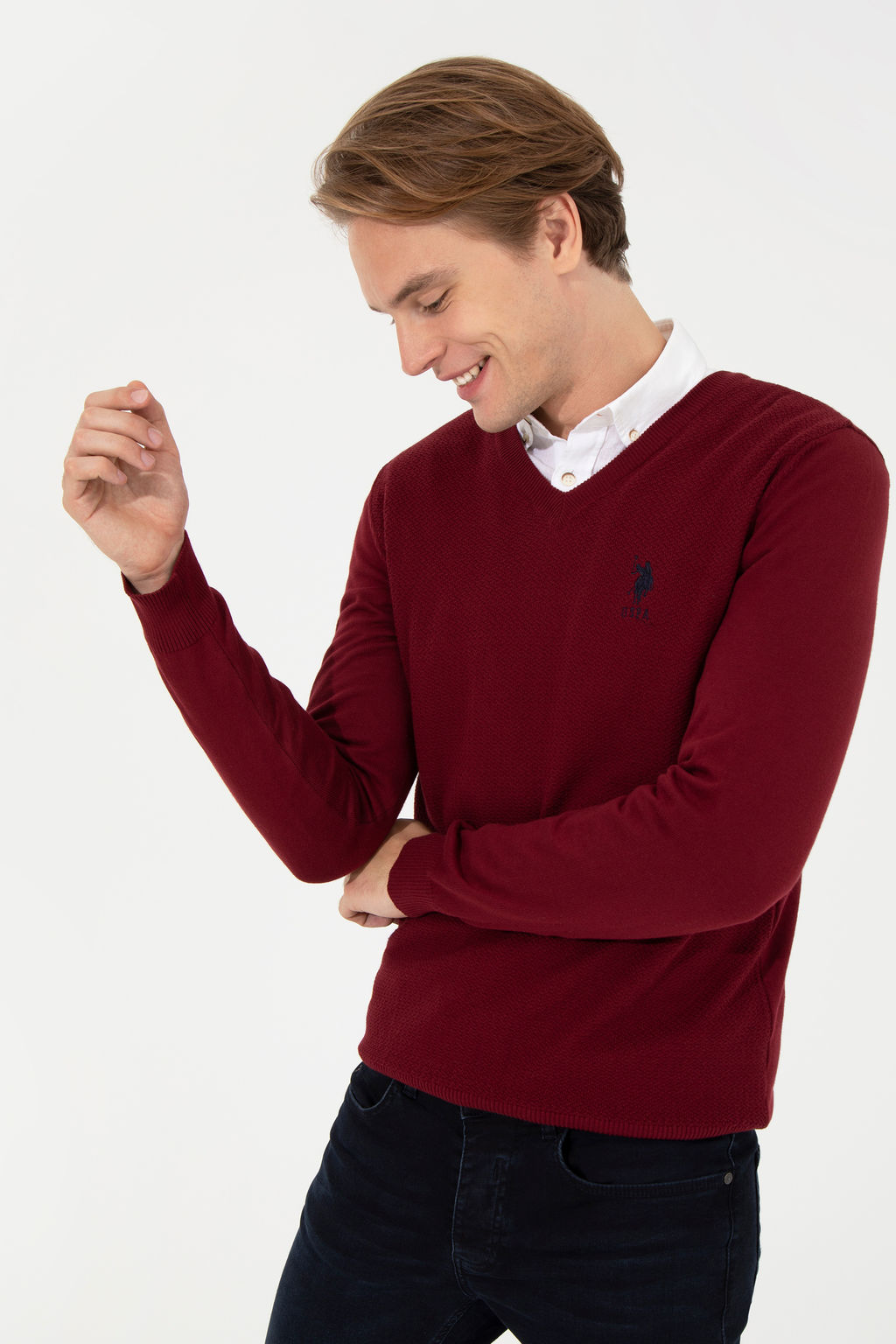 Свитер U.S. Polo Assn мужской бордовый хлопок  фото 16