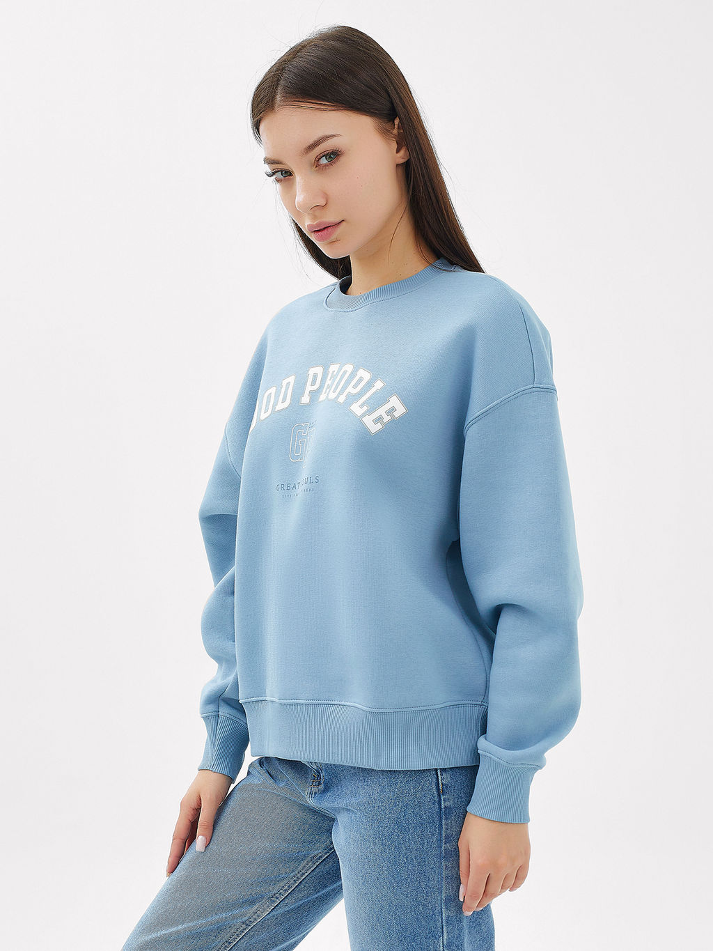 Свитшот женский серо-голубой с печатью серо -голубой +печать 122813/1 - Mark formelle фото 3